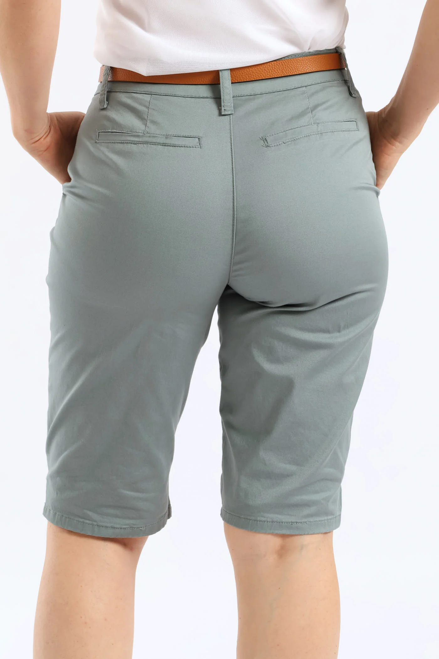 Belted Stretch Sateen Chino Bermuda Short - Aqua Mist Green - Image 4