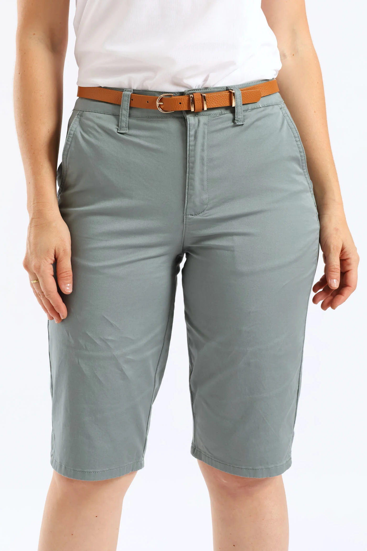 Belted Stretch Sateen Chino Bermuda Short - Aqua Mist Green - Image 5
