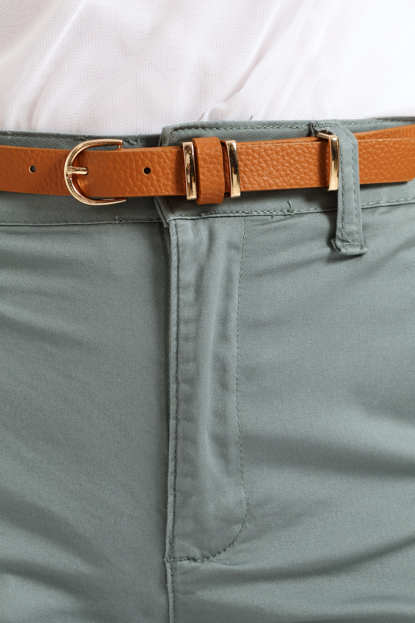 Belted Stretch Sateen Chino Bermuda Short - Aqua Mist Green - Image 6