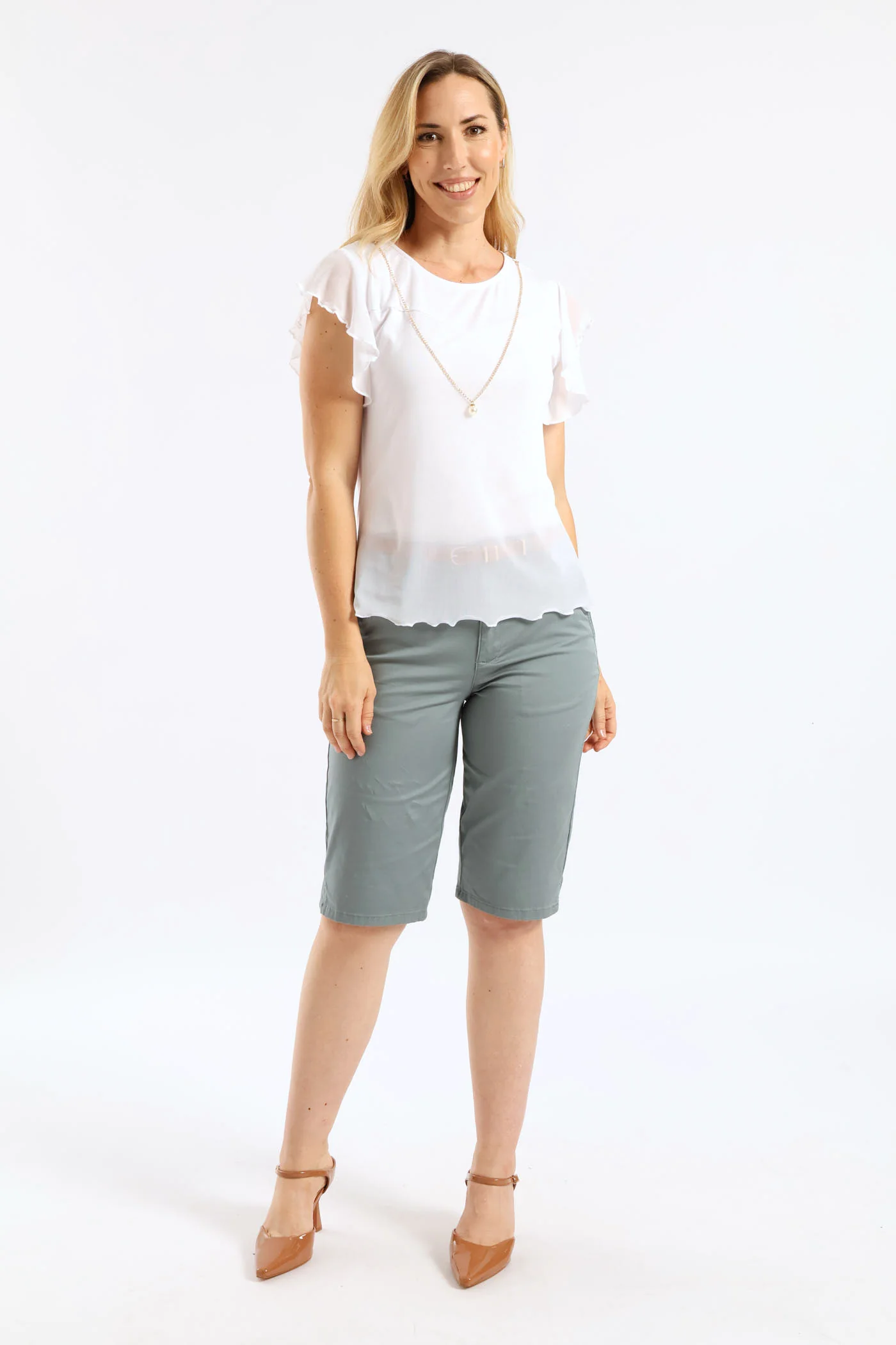 Belted Stretch Sateen Chino Bermuda Short - Aqua Mist Green - Image 7