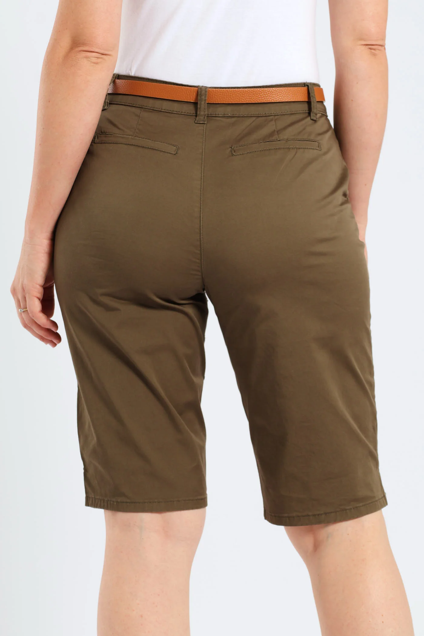 Belted Stretch Sateen Chino Bermuda Shorts - Light Fatigue - Image 3