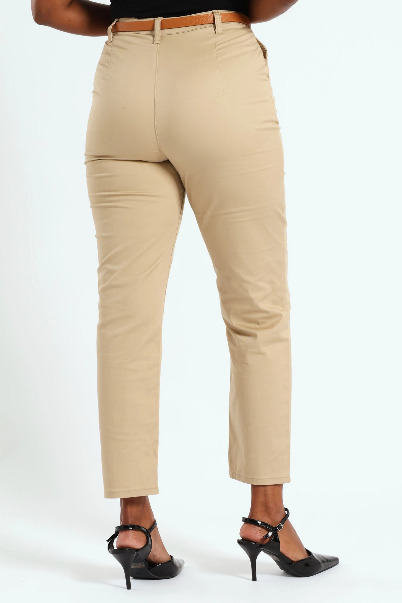 Belted Stretch Sateen Chino Pant - Stone - Image 3