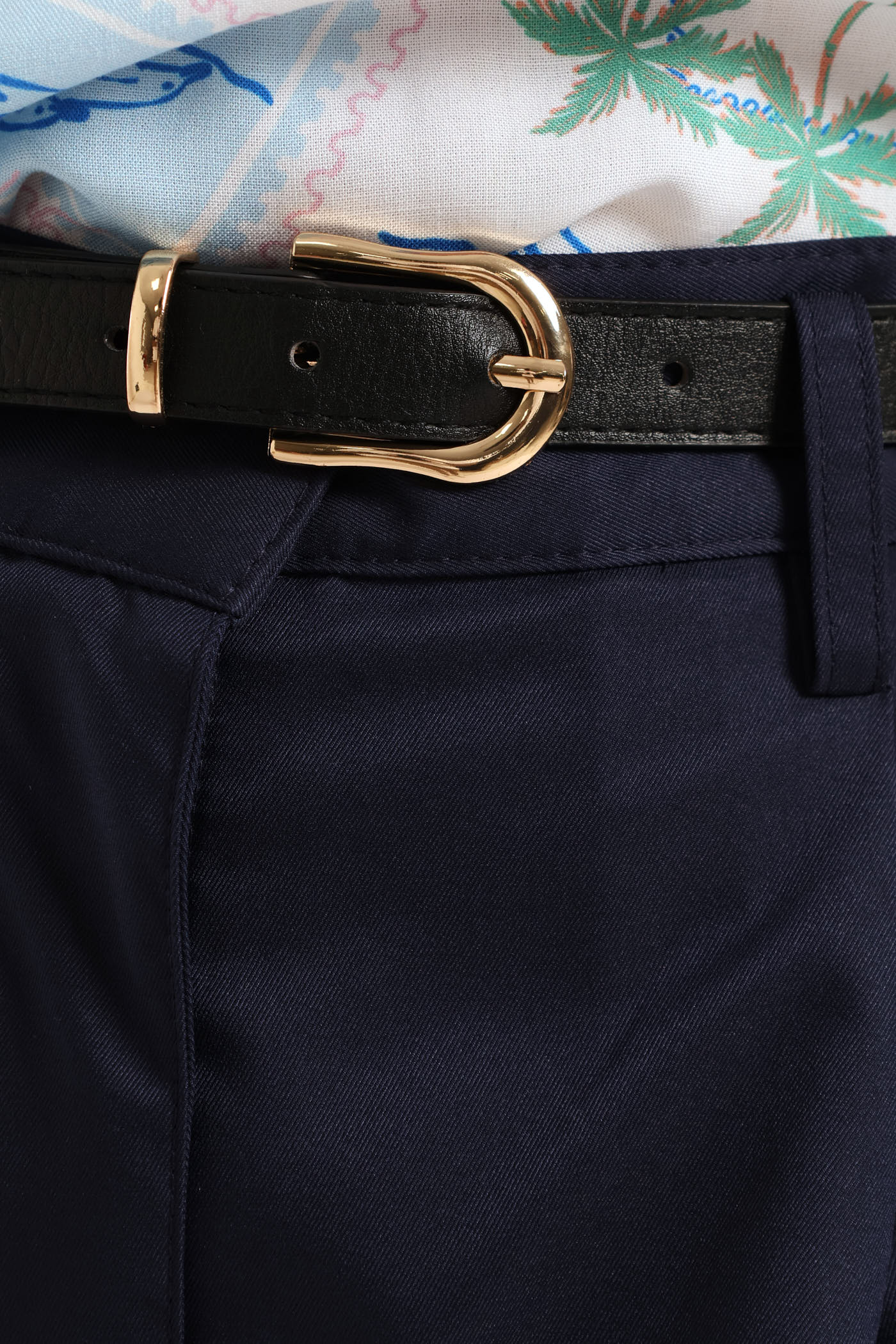 Belted Stretch Sateen Mid Thigh Chino Short - Navy - Image 5