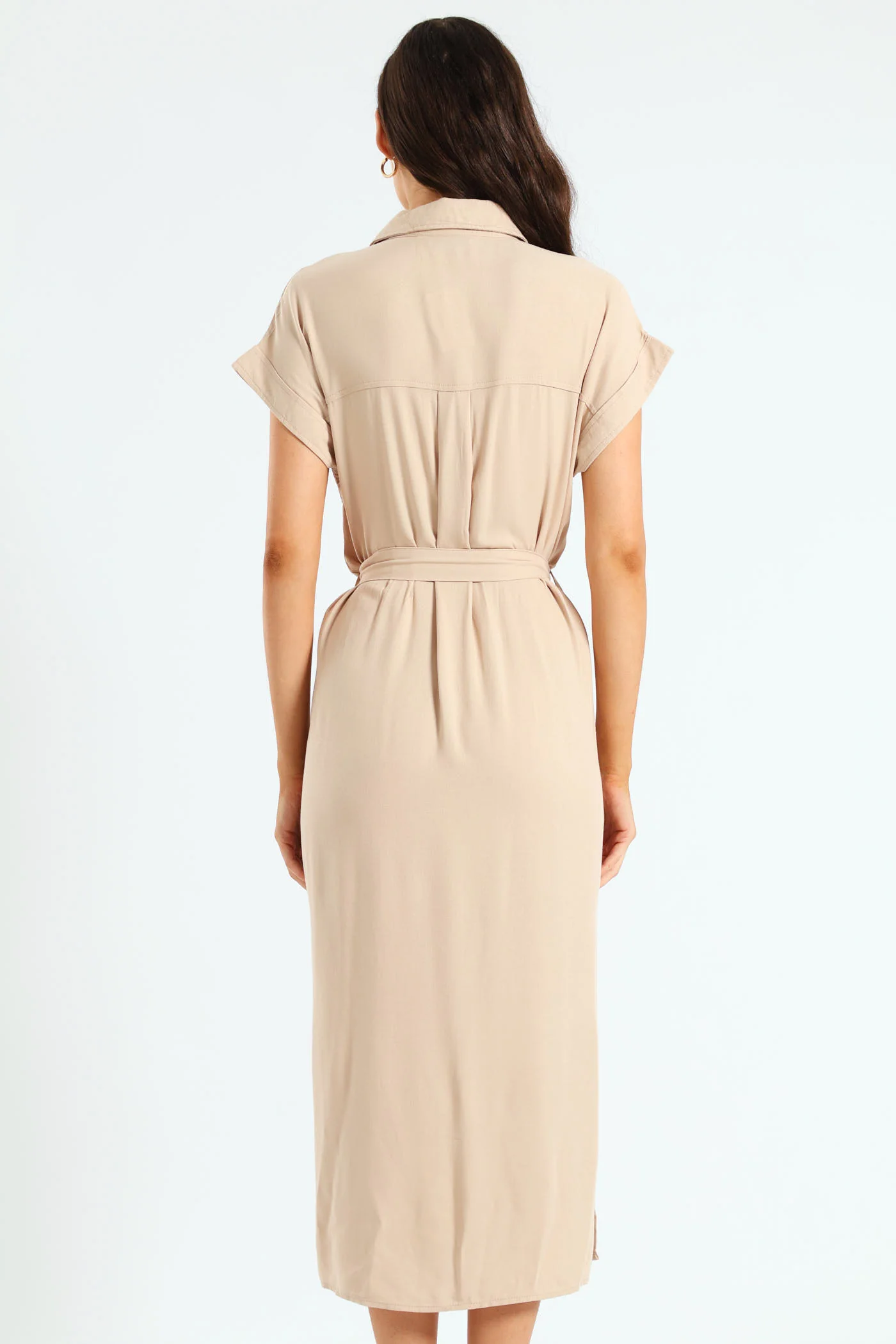 Belted Utility Shirt Dress - Stone - Image 3