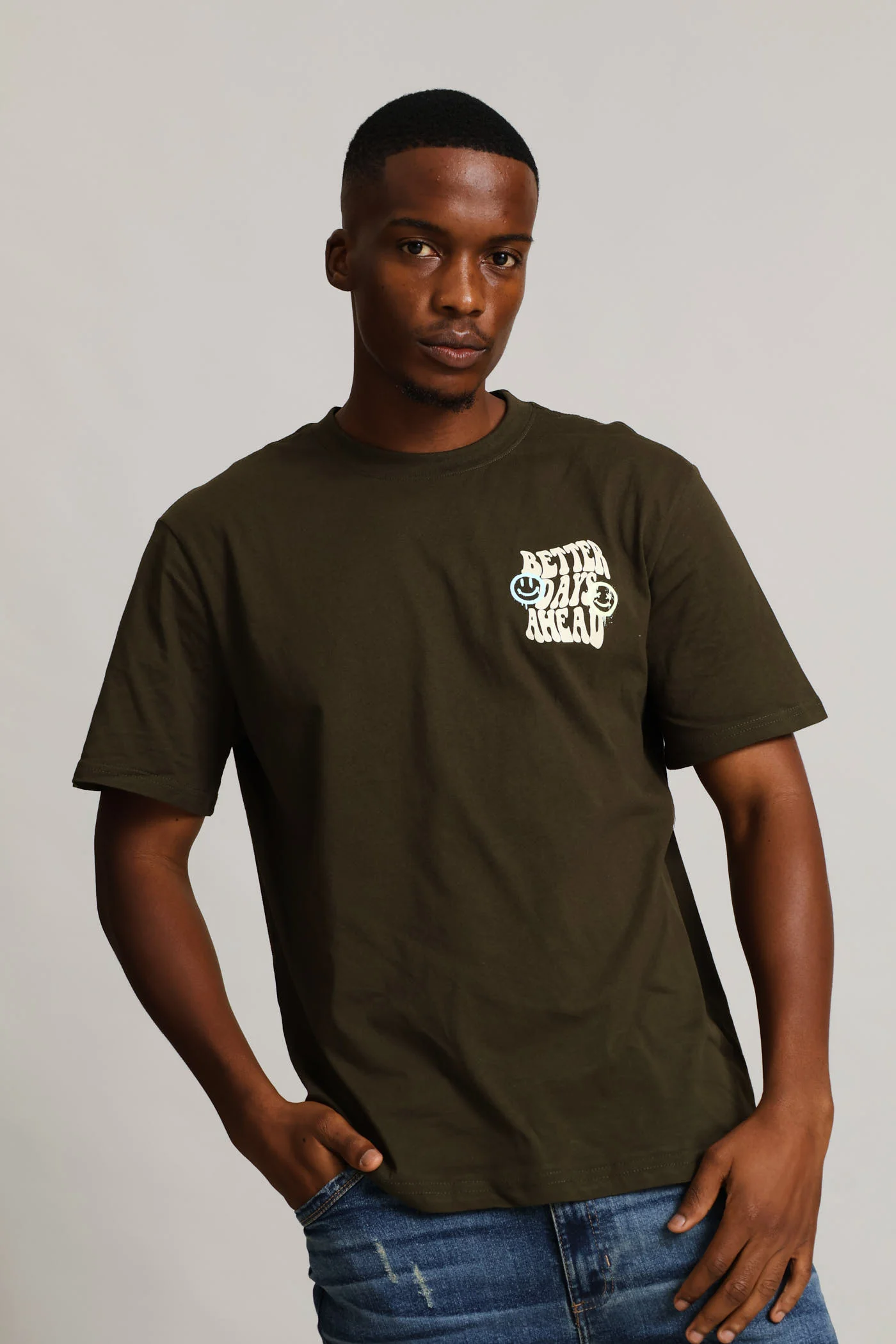 Better Days Front & Back Print Tee - Fatigue - Image 3