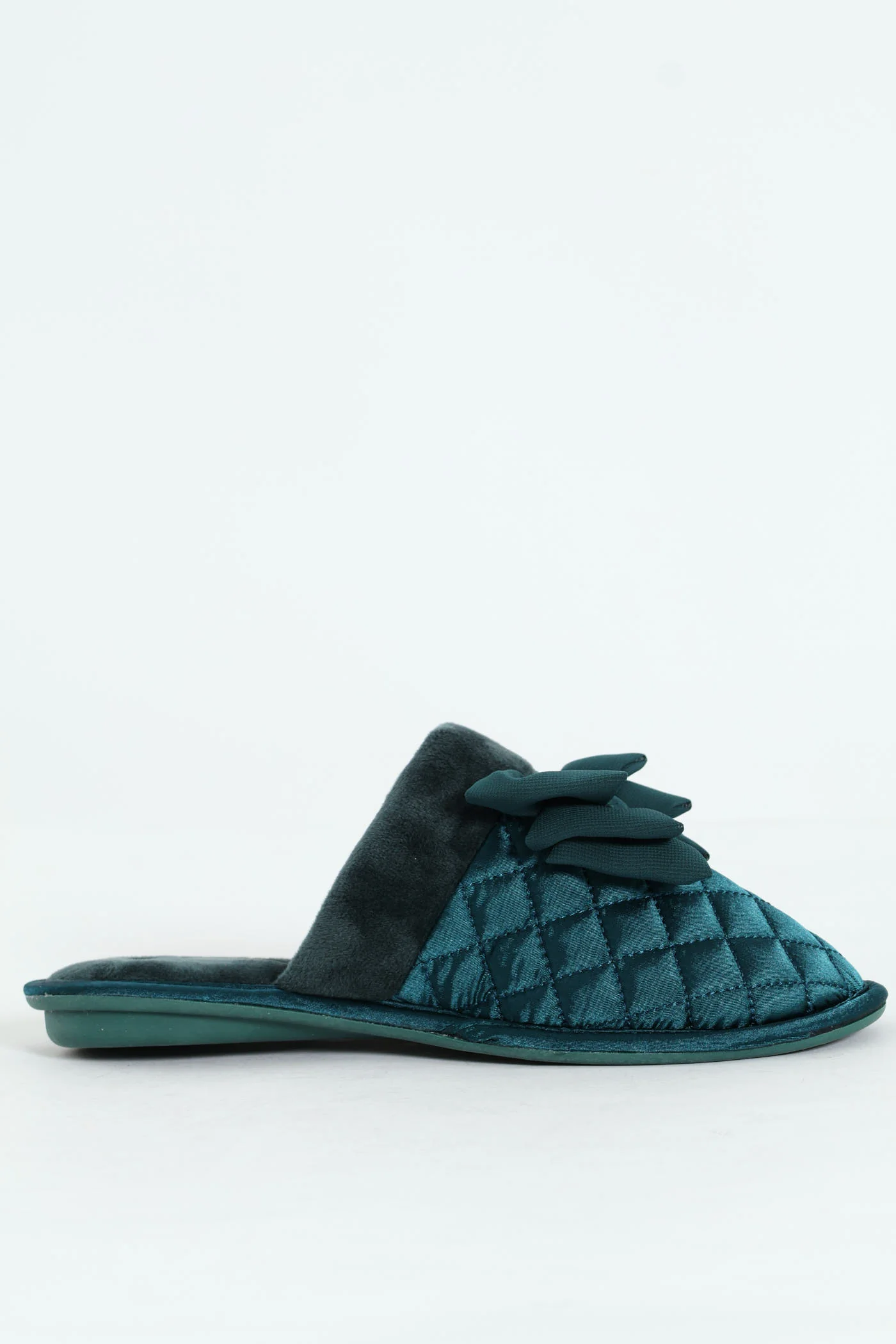 Big Bow With Fur Topline Quilted Slipper - Teal - Image 3