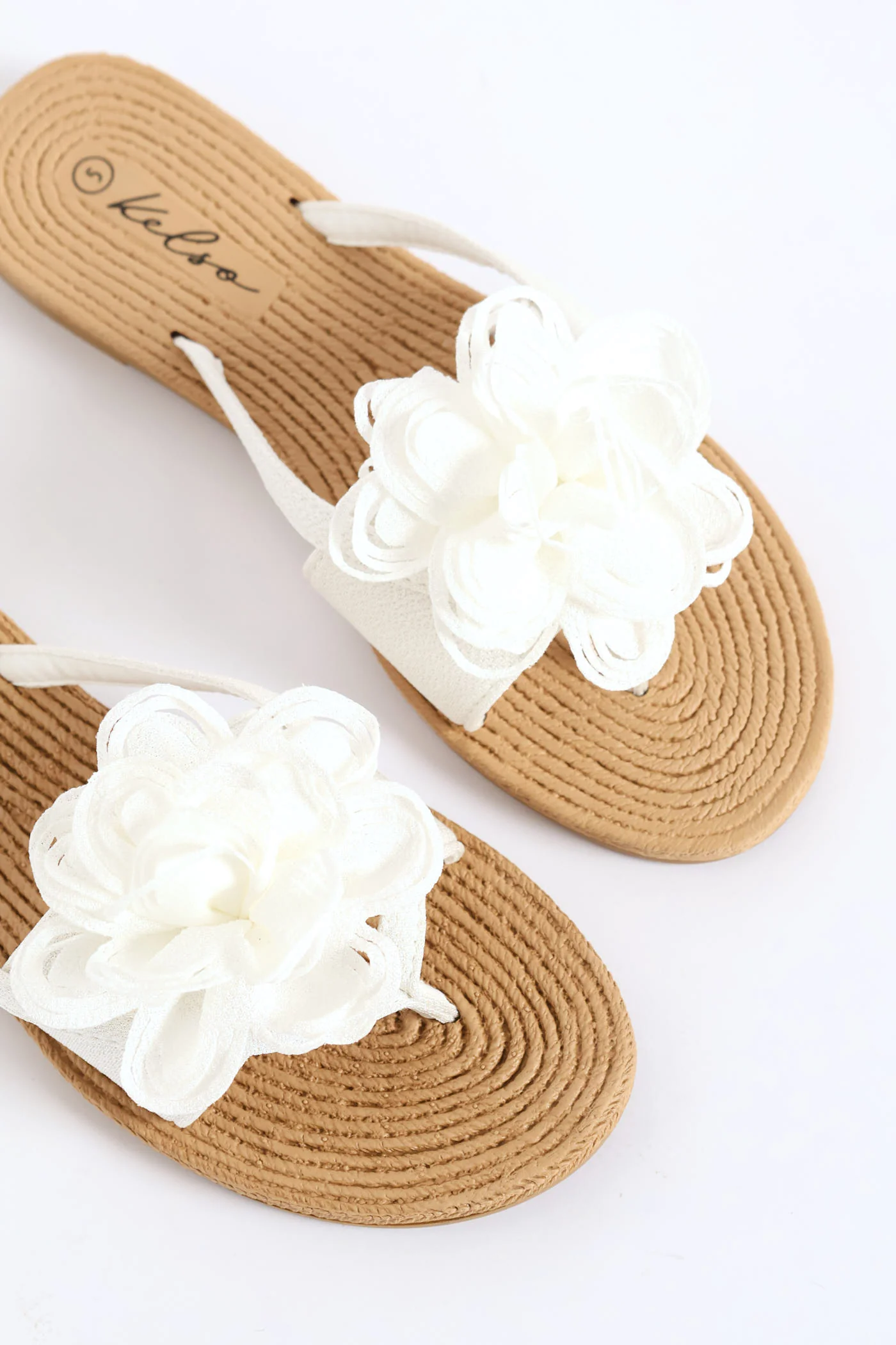 Big Flower Detail Thong Sandal - White - Image 2