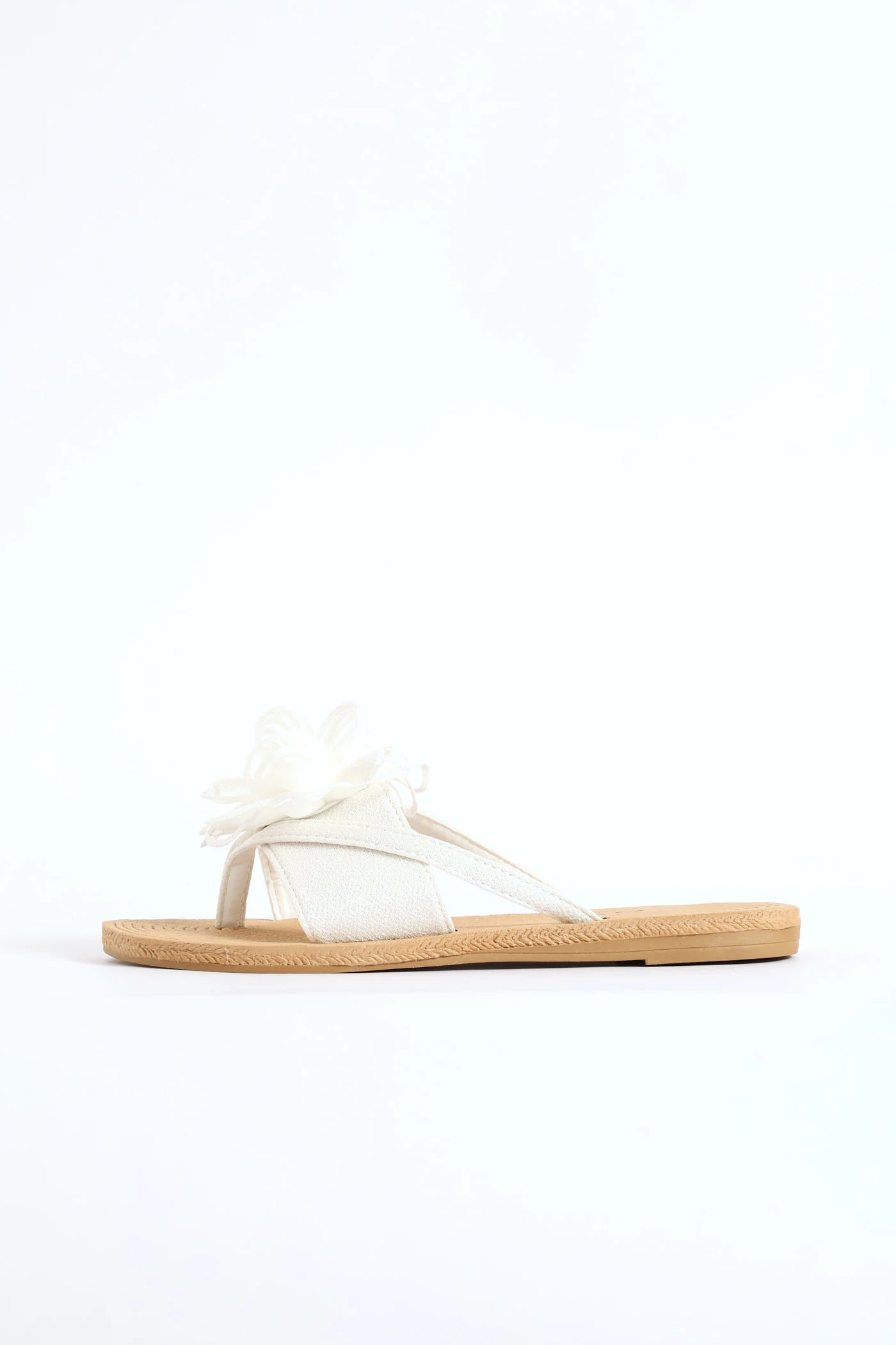 Big Flower Detail Thong Sandal - White - Image 4