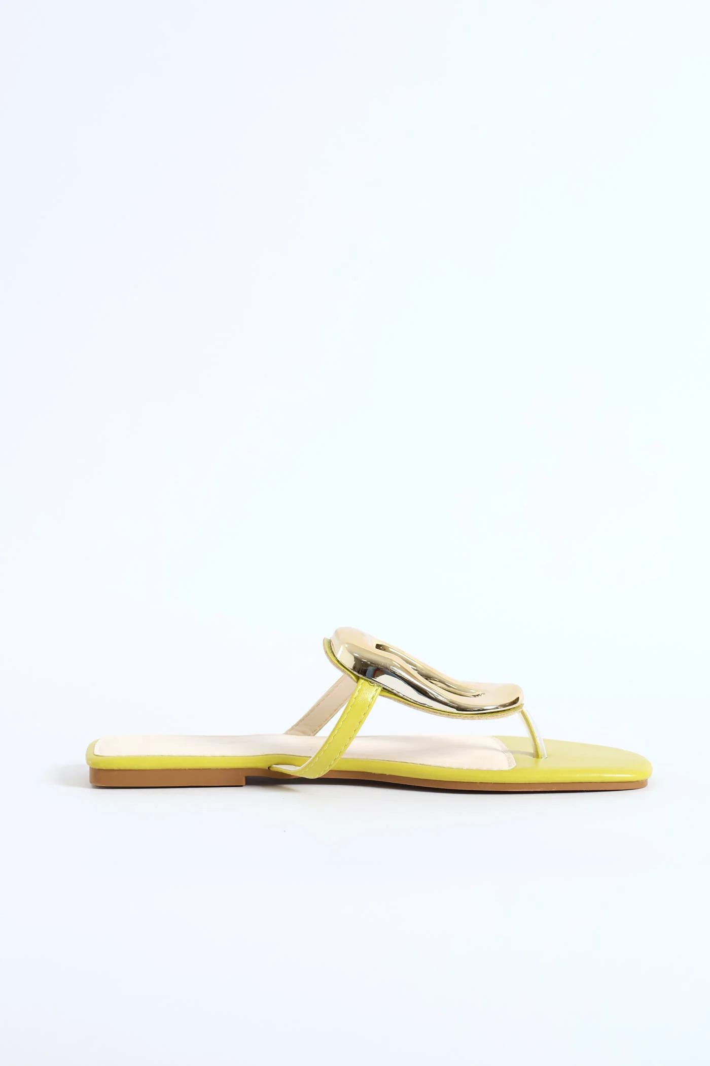 Big Oval Trim T-Bar Thong Sandal - Chartreuse - Image 3
