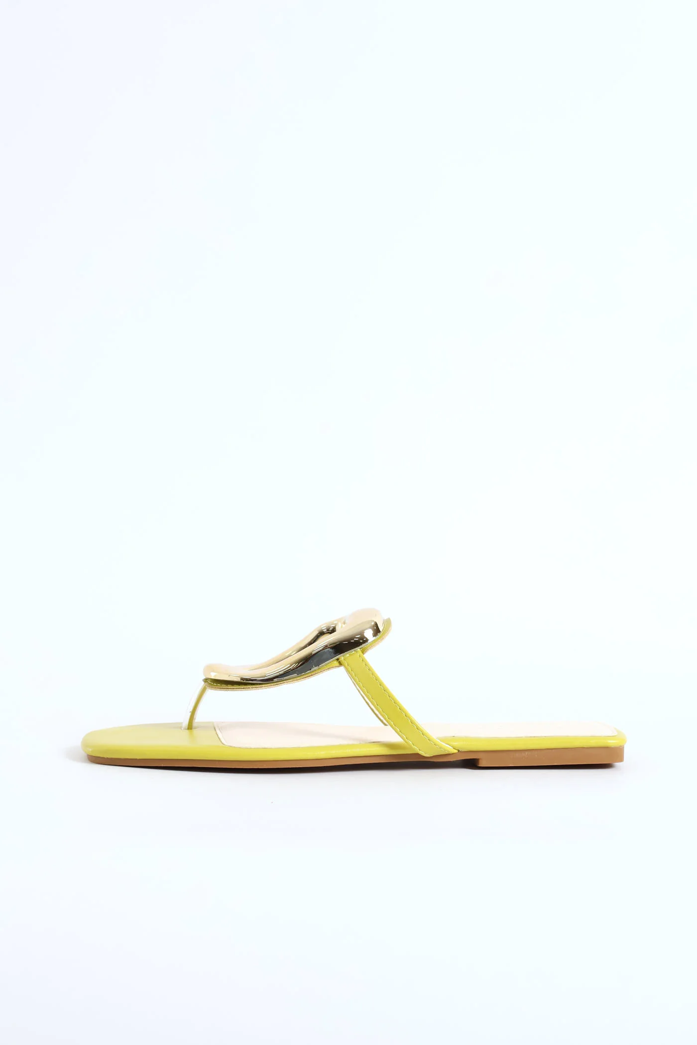 Big Oval Trim T-Bar Thong Sandal - Chartreuse - Image 4
