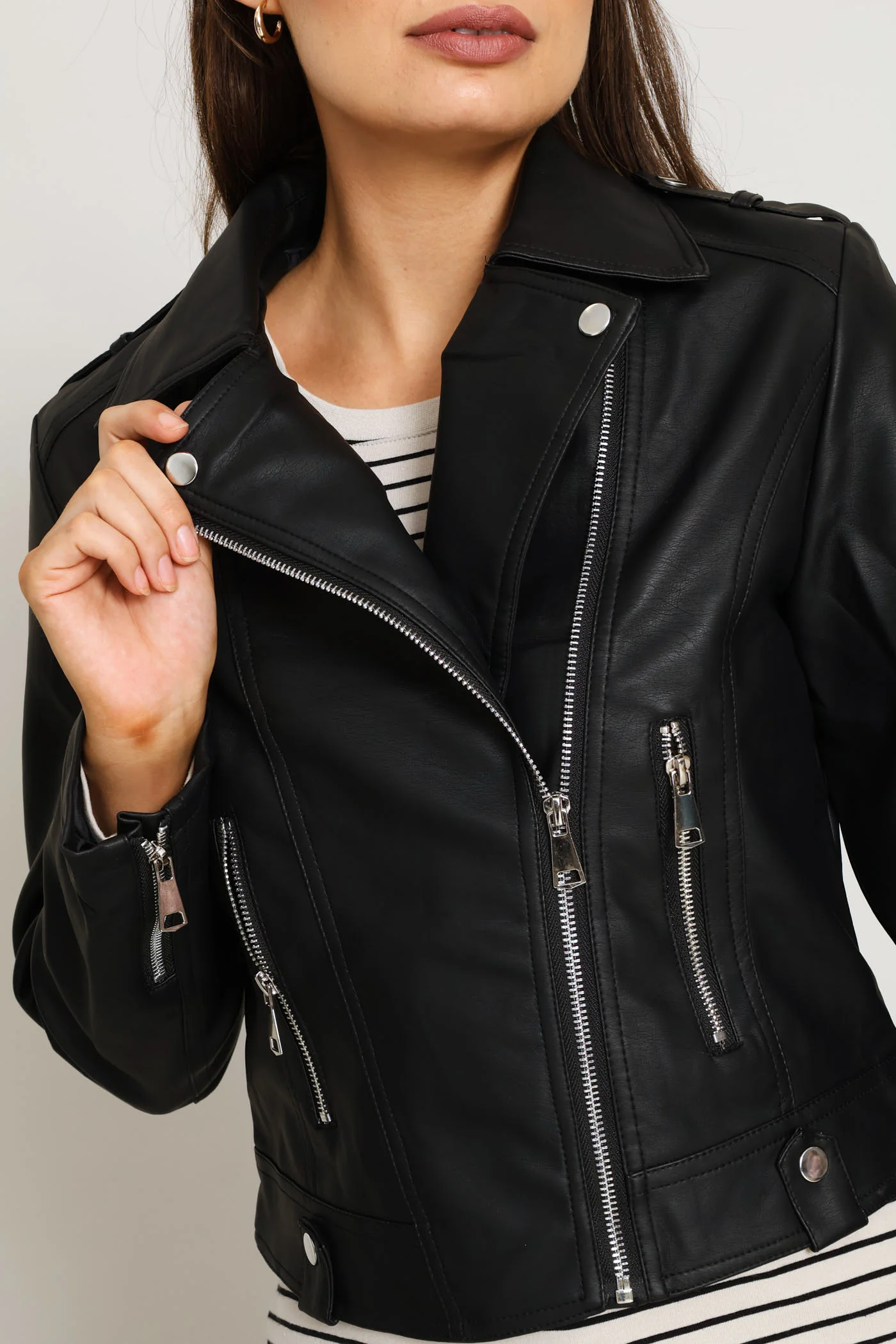 Biker Jacket With Epaulettes - Black - Image 2