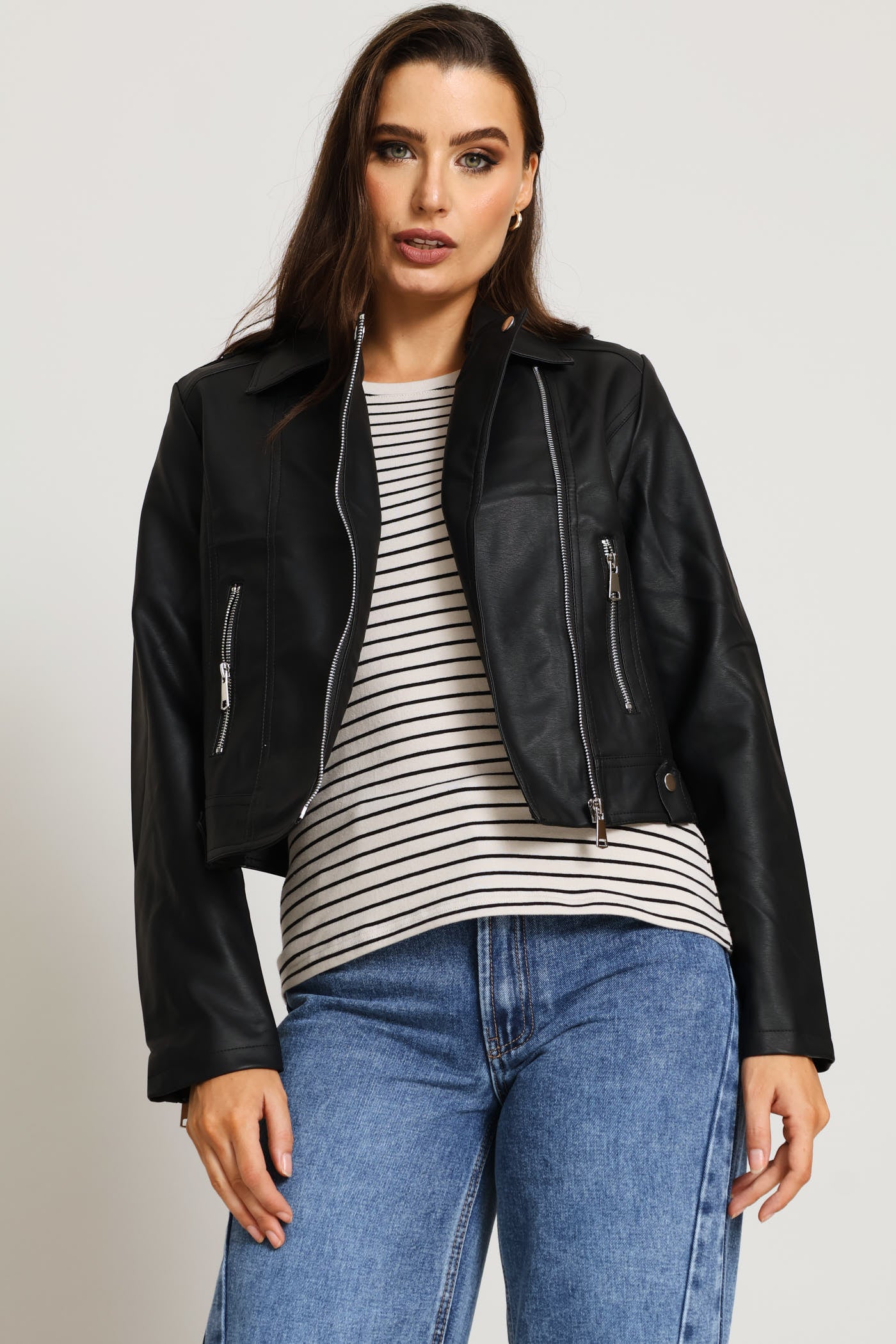 Biker Jacket With Epaulettes - Black - Image 3