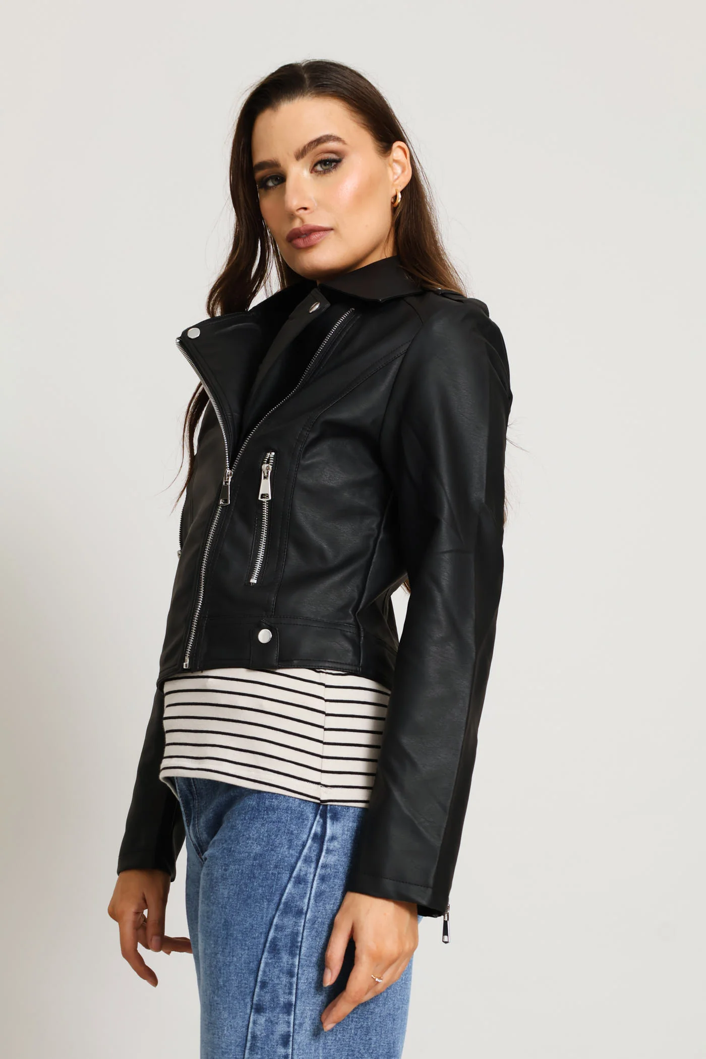 Biker Jacket With Epaulettes - Black - Image 4