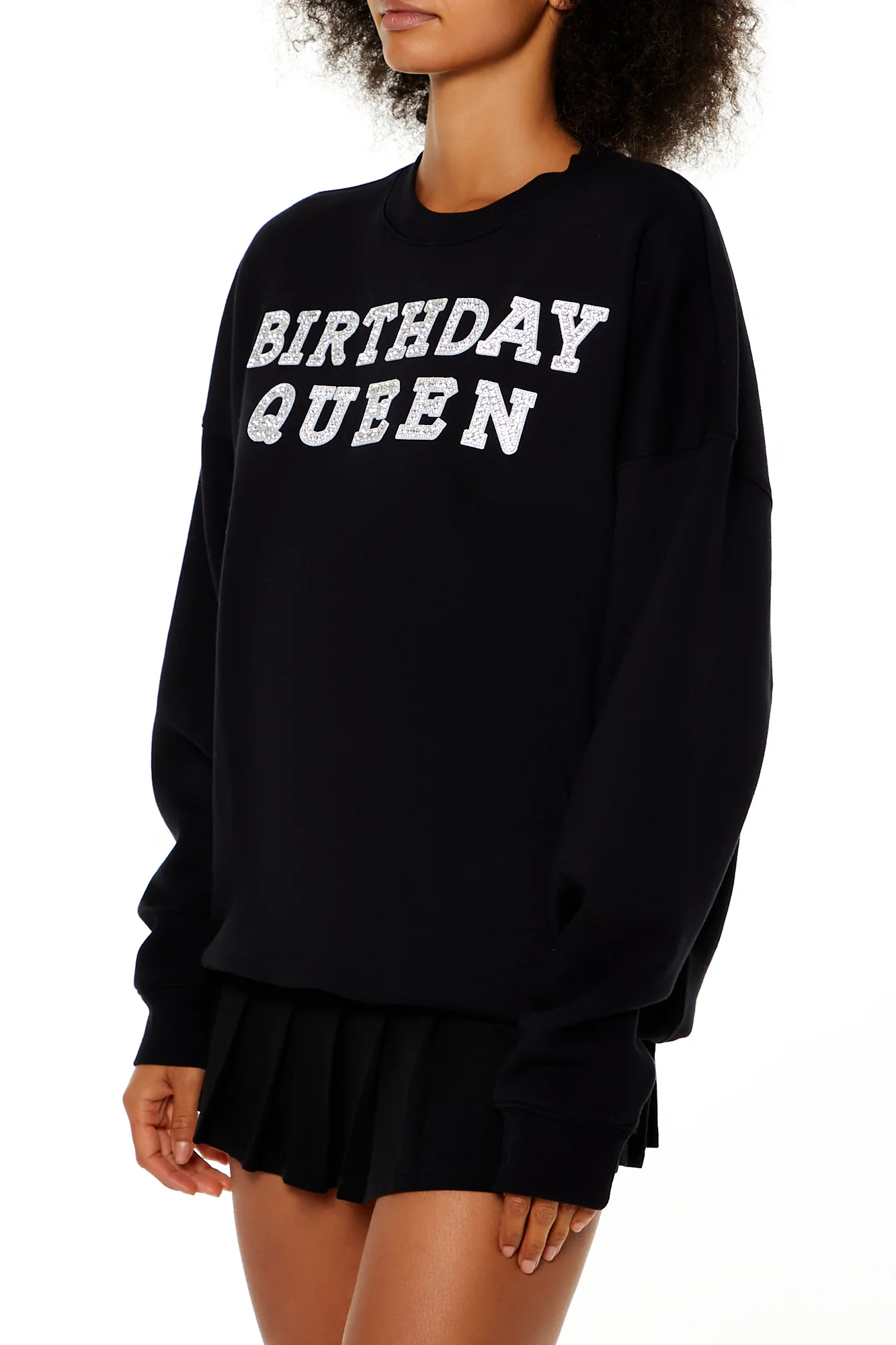 Birthday Queen Rhinestone Pullover - Black - Image 2