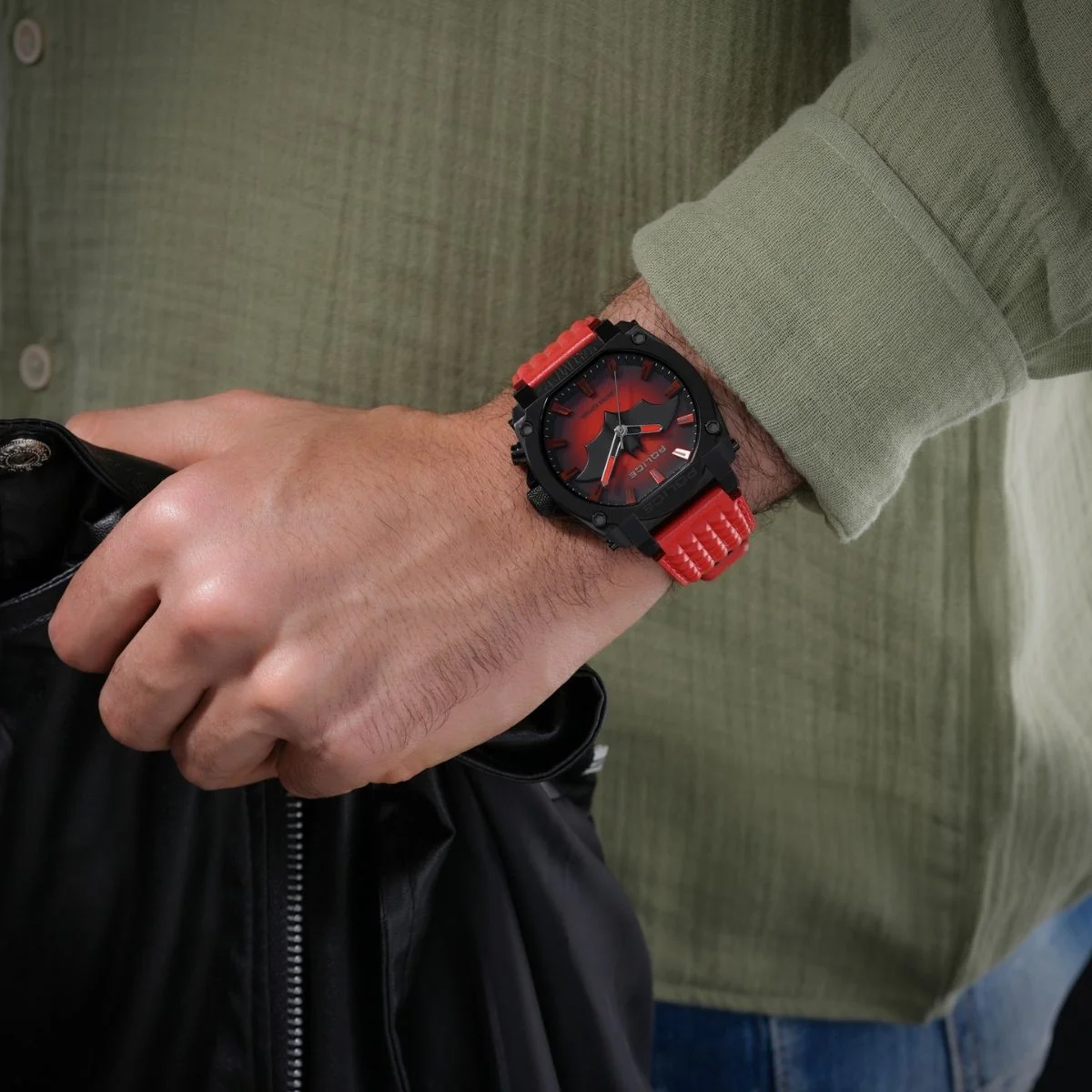 Black Case & Black Dial "BATMAN" Watch With Led Back Light - Red - Image 5