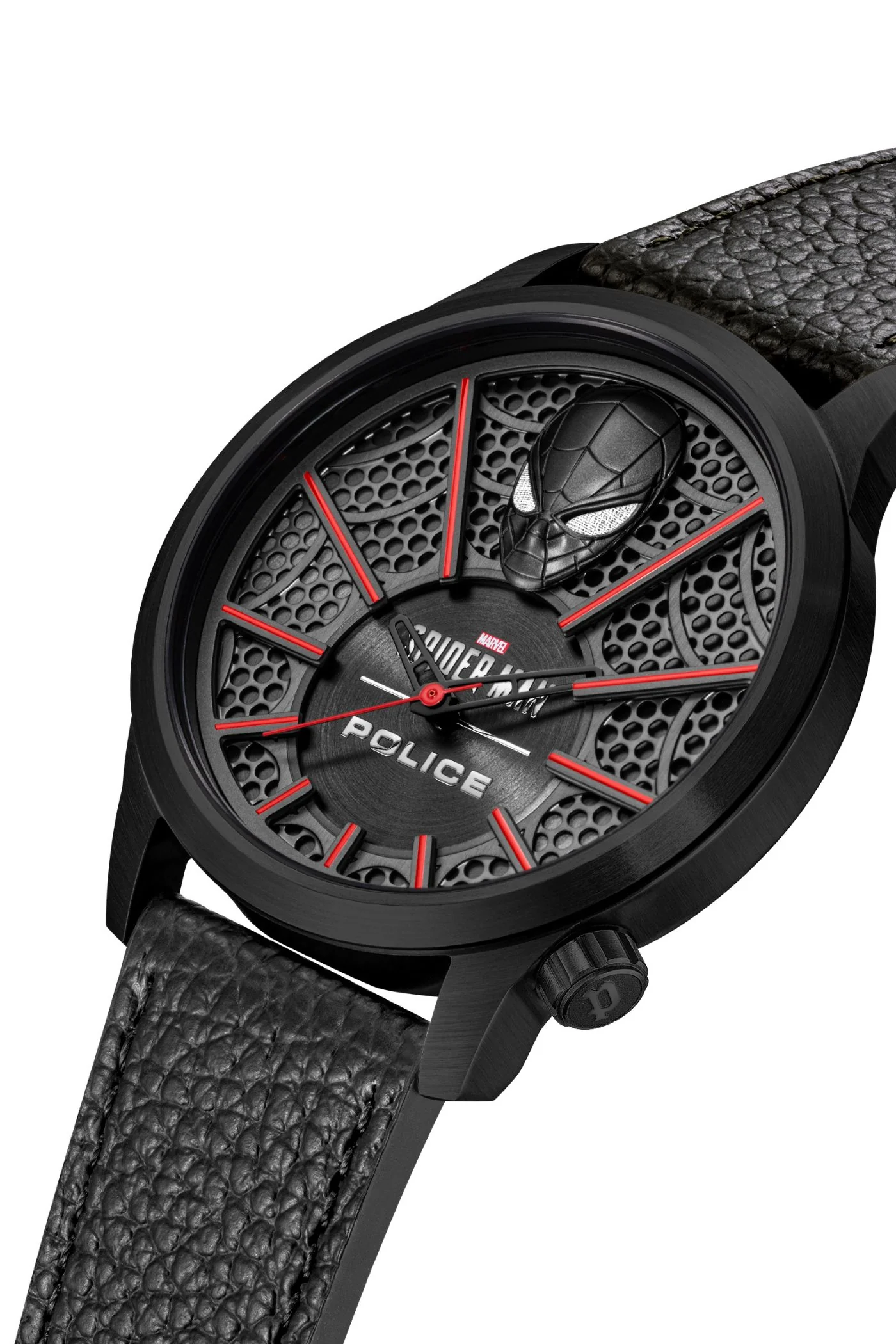 Black Case & Dial 3D Spiderman Leather Watch - Black - Image 2