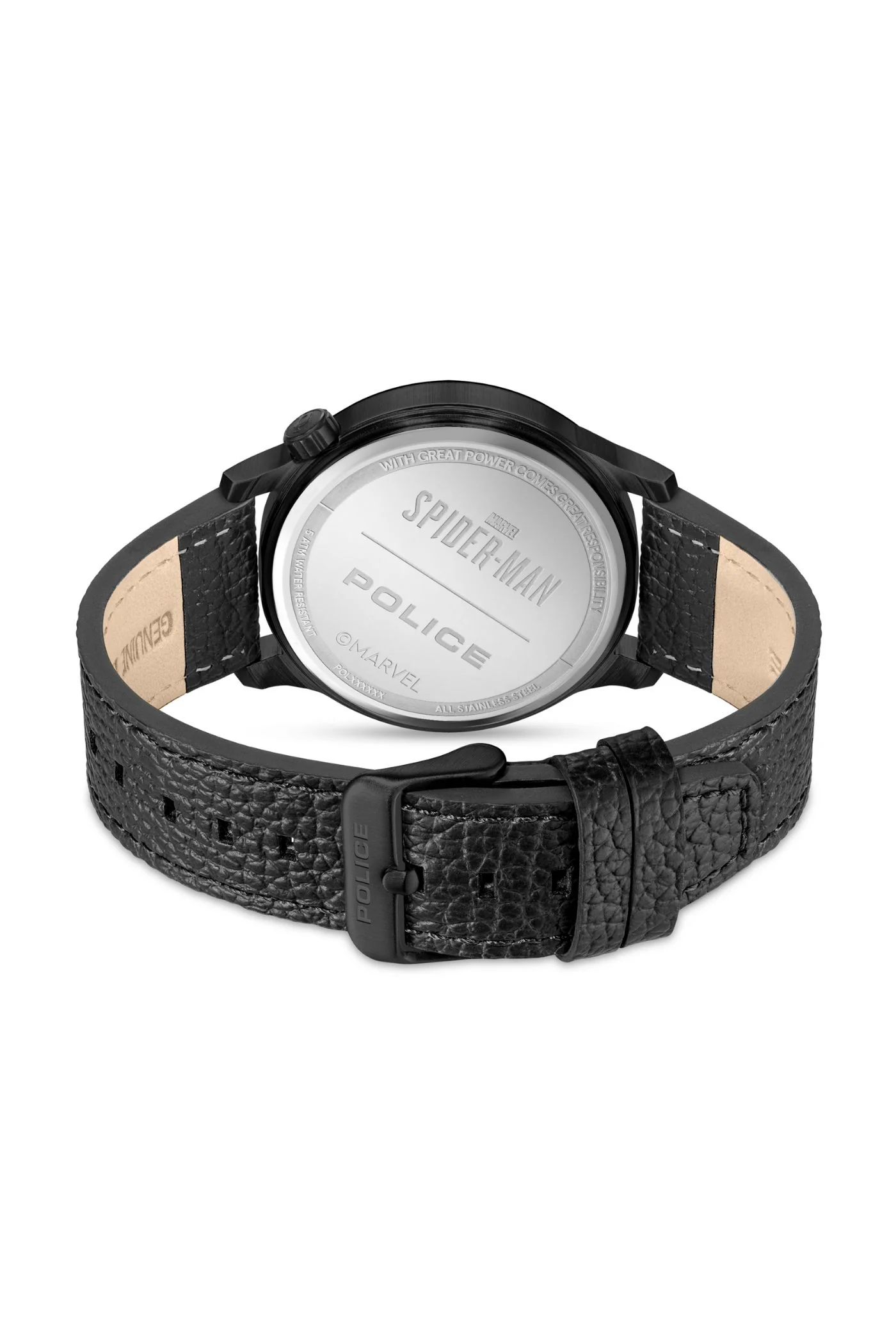 Black Case & Dial 3D Spiderman Leather Watch - Black - Image 3