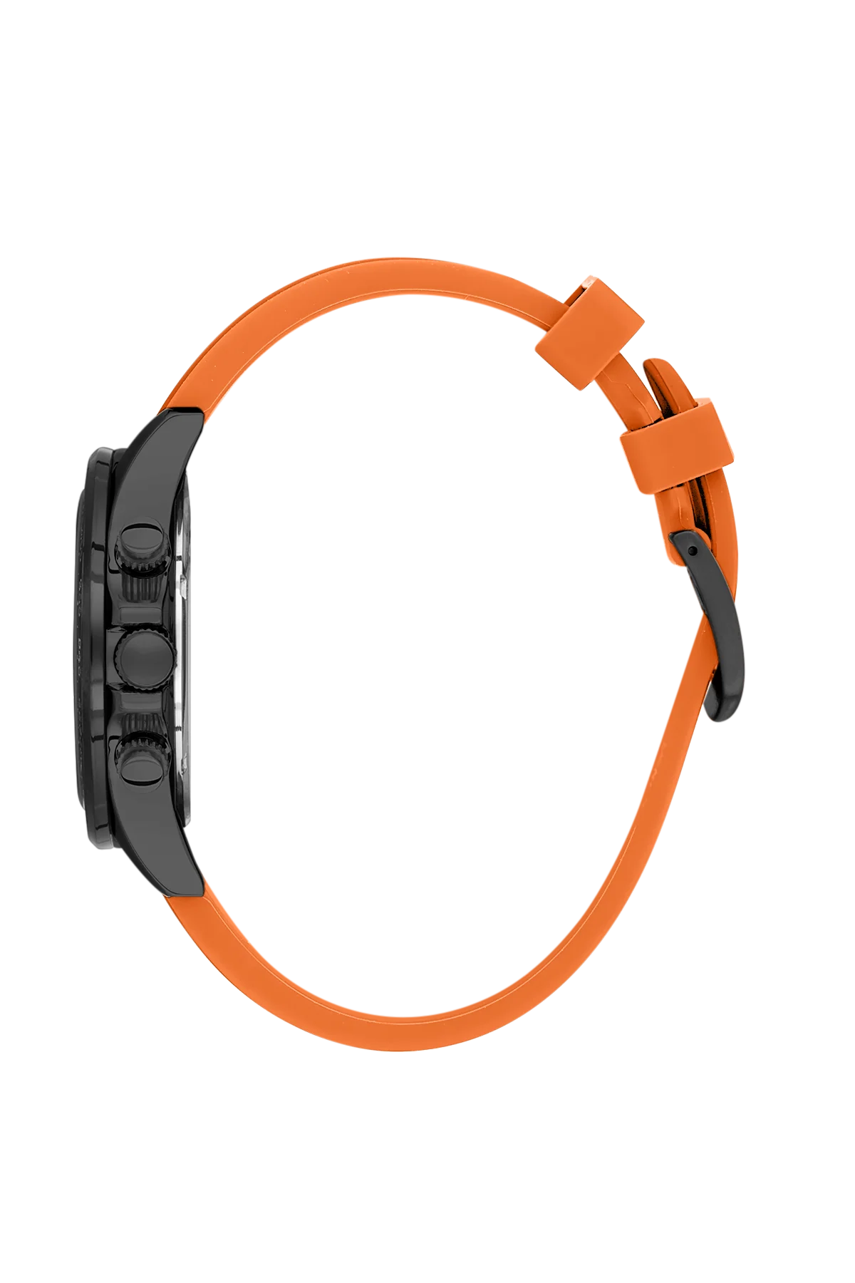 Black Case & Dial Watch With Orange Silicon Strap - Image 2