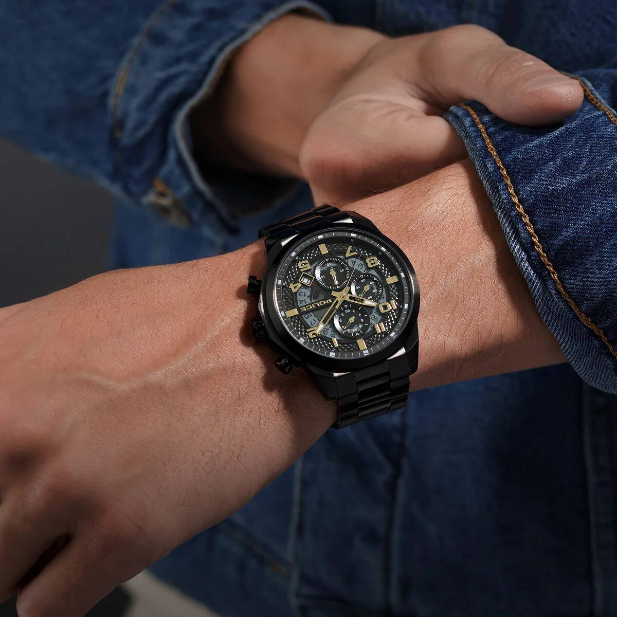 Black Case Gunmetal Gold Dial Watch With Black Strap - Black - Image 5