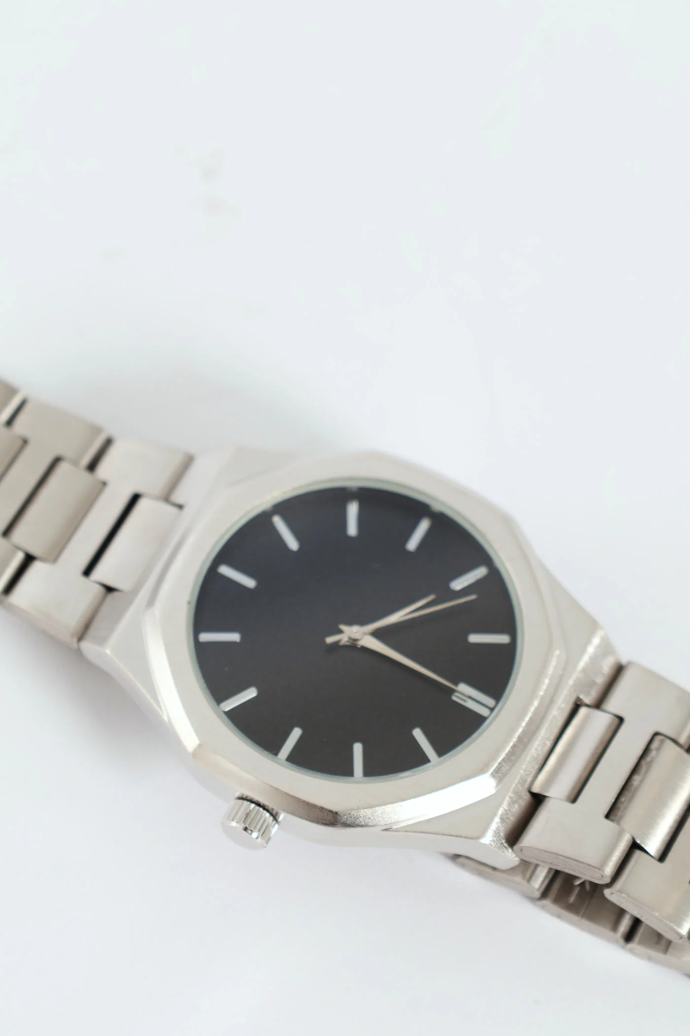Black Dial Silver Metal Link Watch - Silver - Image 3