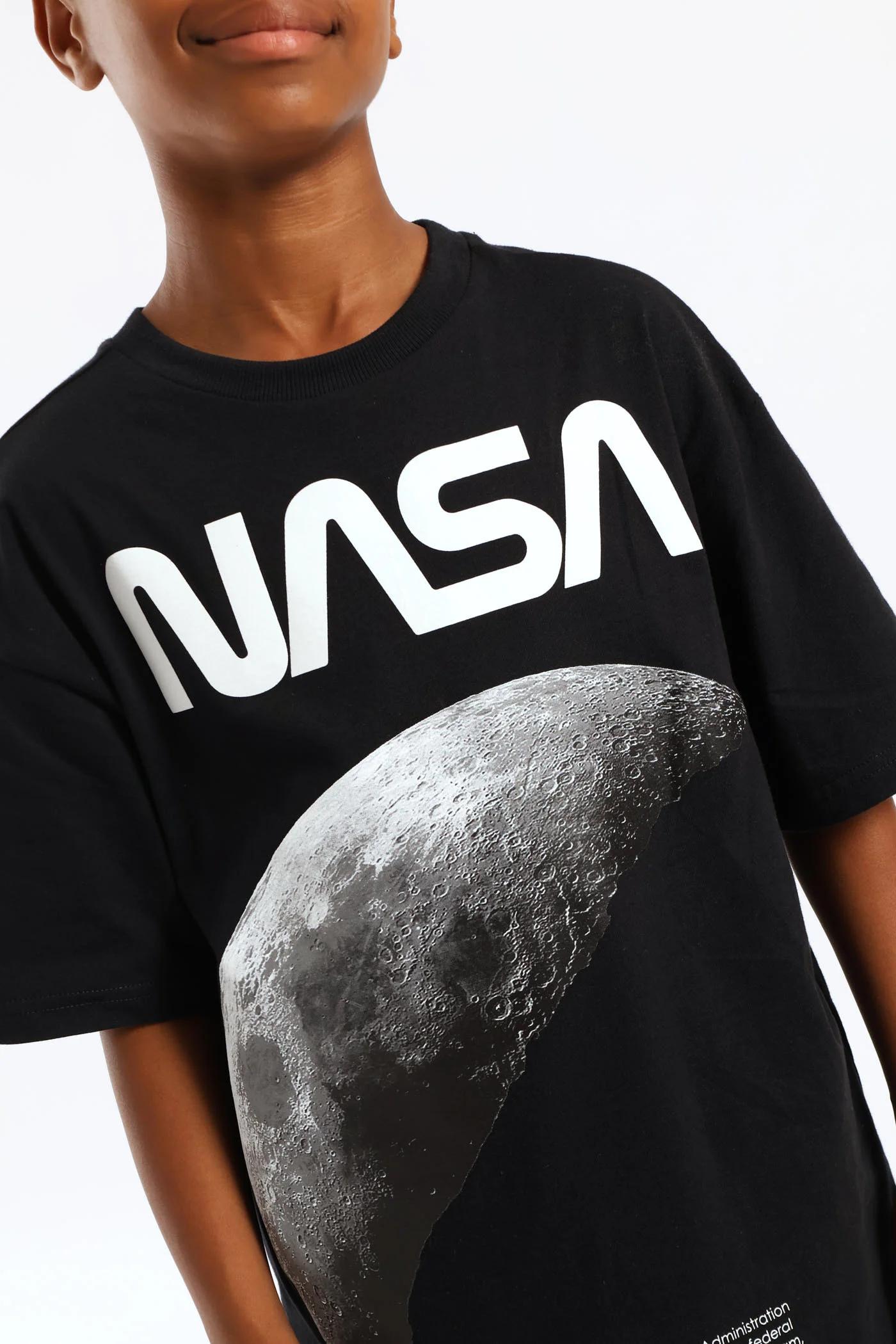 Black Oversized Nasa Moon Print T-Shirt - Black - Image 2