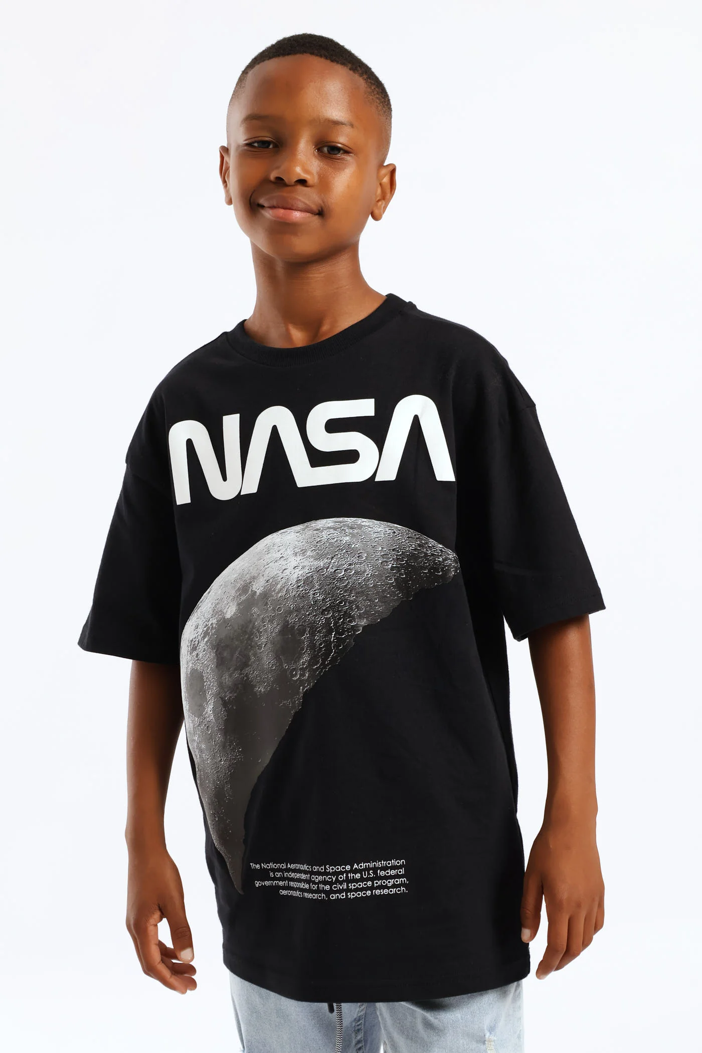 Black Oversized Nasa Moon Print T-Shirt - Black - Image 3