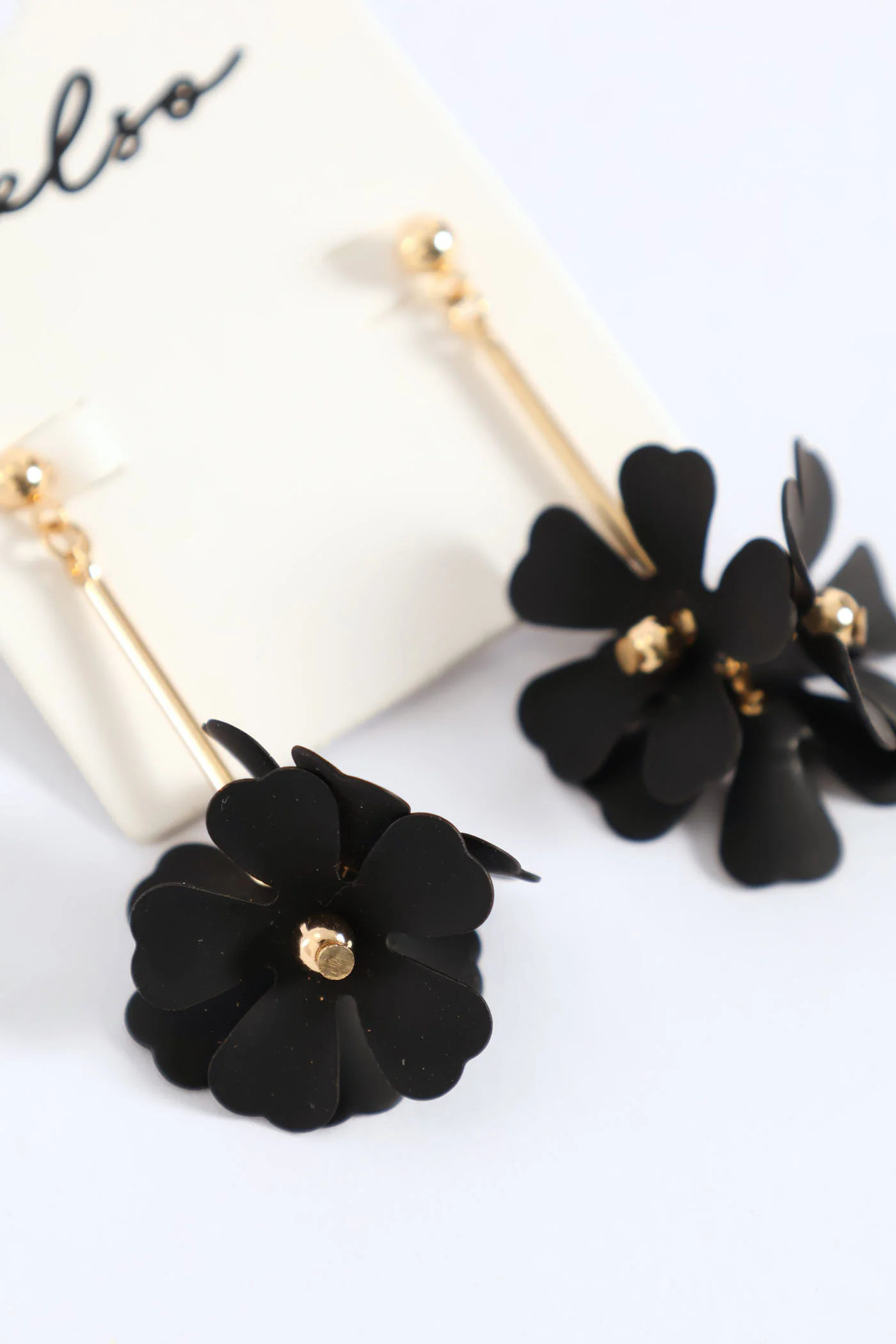 Black Petal Drop Earring - Gold - Image 2