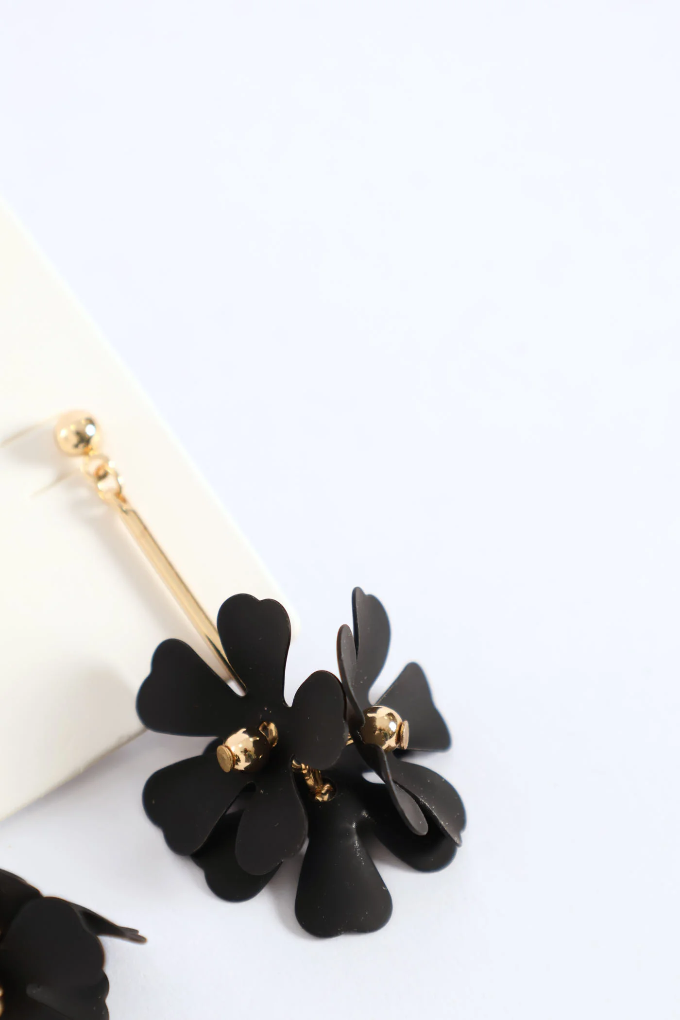 Black Petal Drop Earring - Gold - Image 3