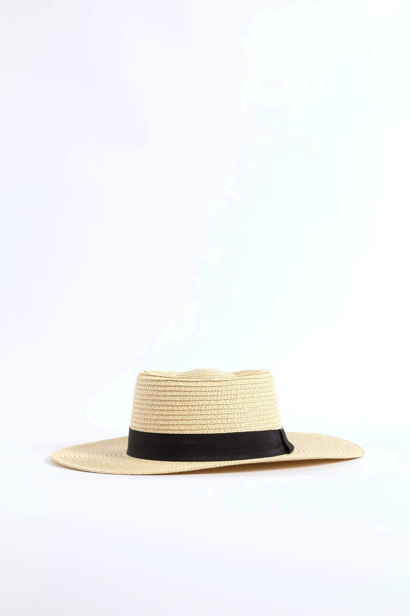 Black Ribbon Boater Hat - Sand - Image 4