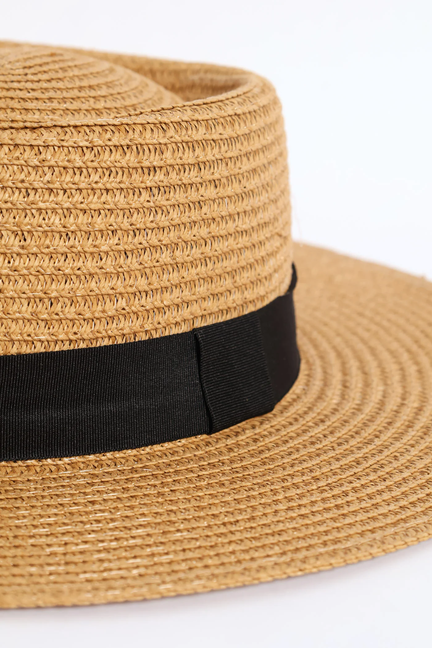 Black Ribbon Boater Hat - Tan - Image 2