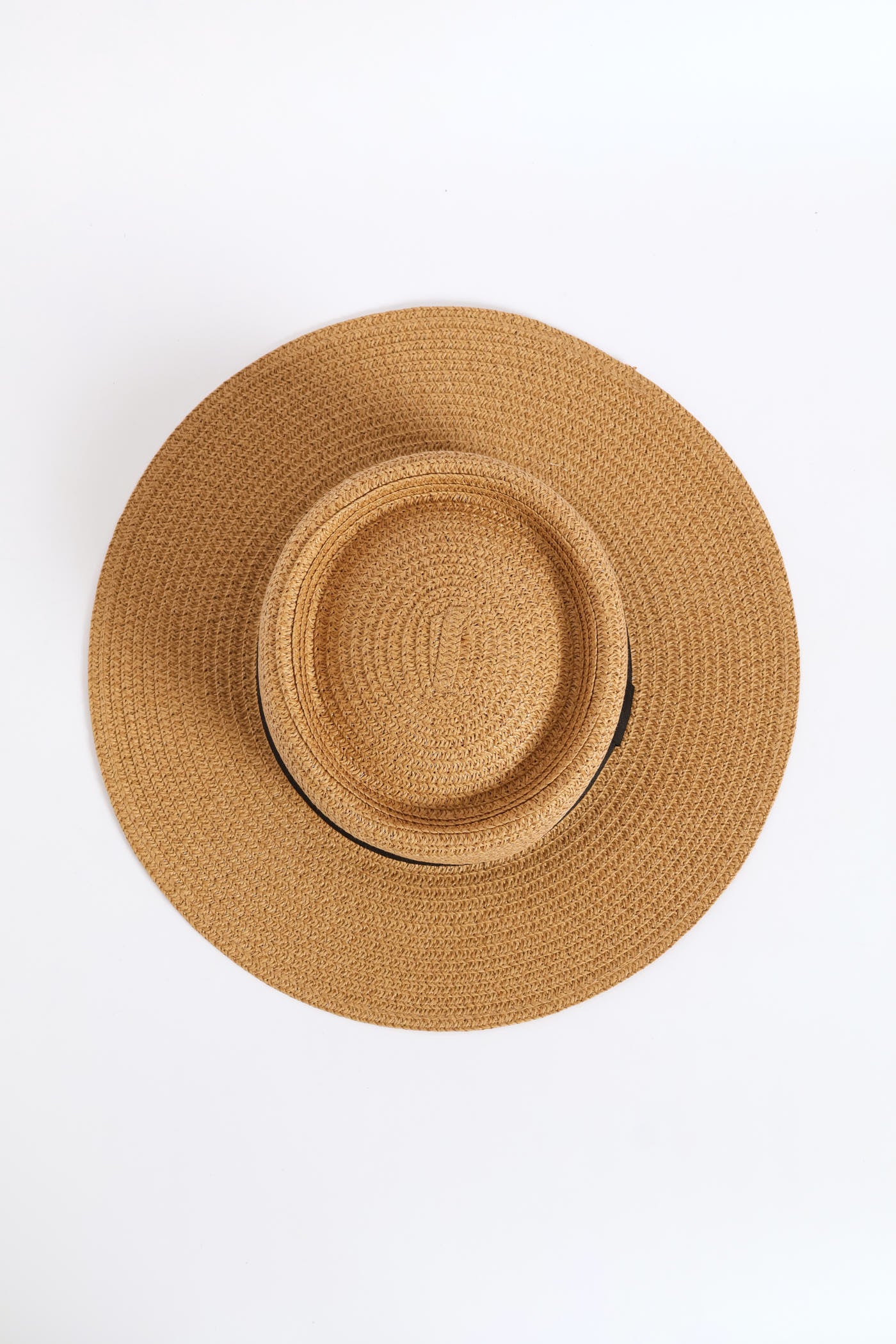 Black Ribbon Boater Hat - Tan - Image 3