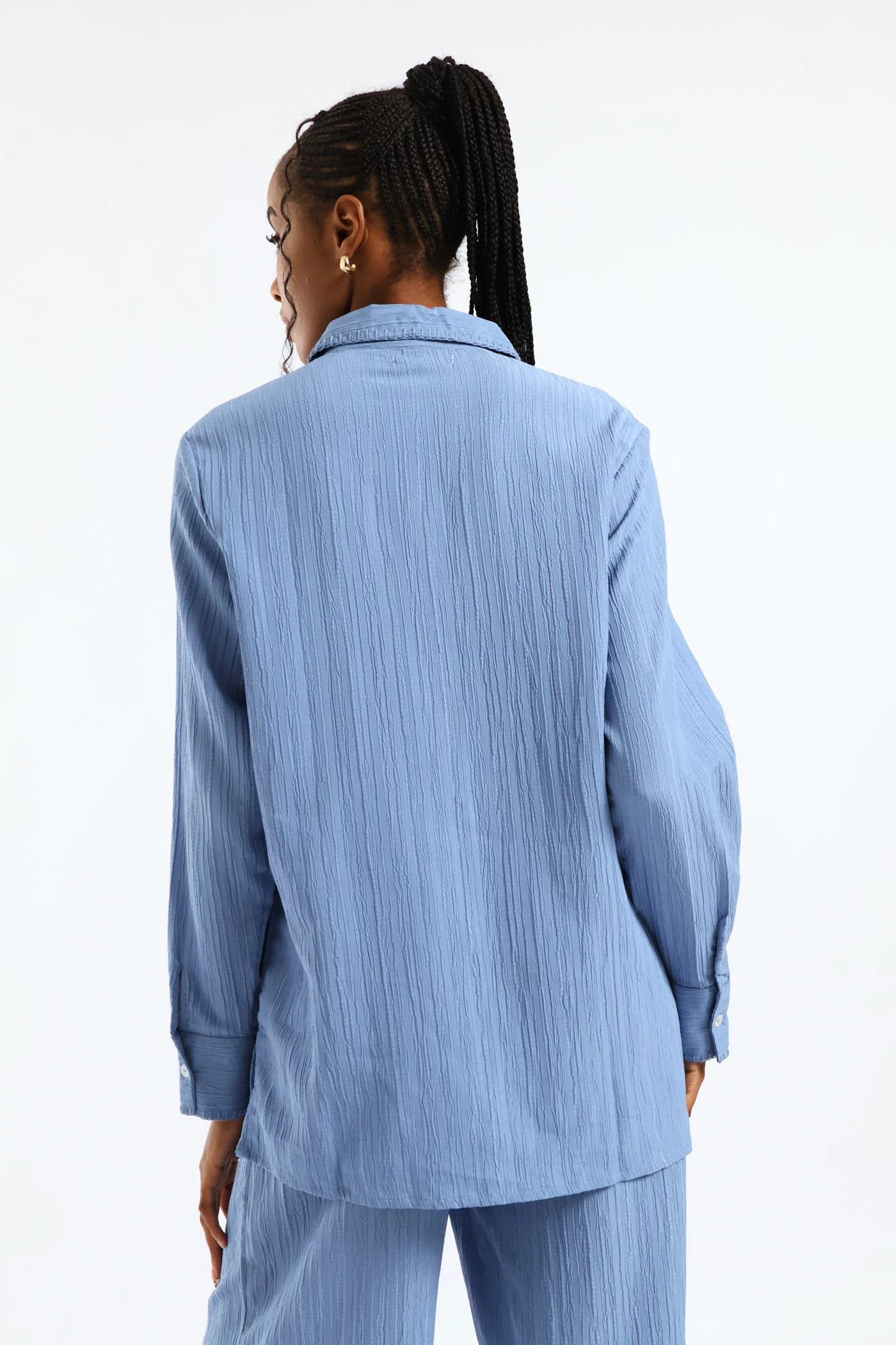 Blanket Stitch Detail Oversized Shirt - Dusty Blue - Image 5