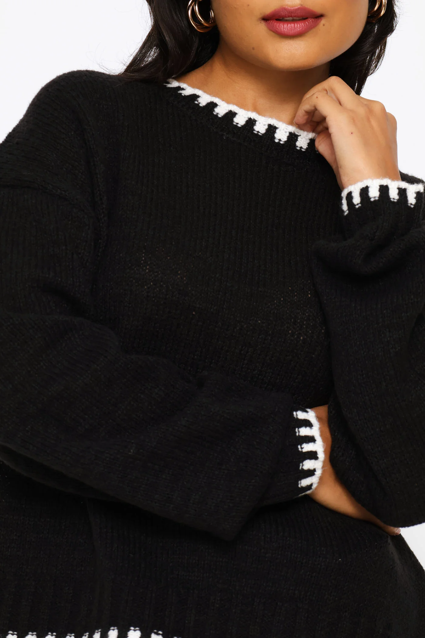Blanket Stitch Pullover - Black - Image 2