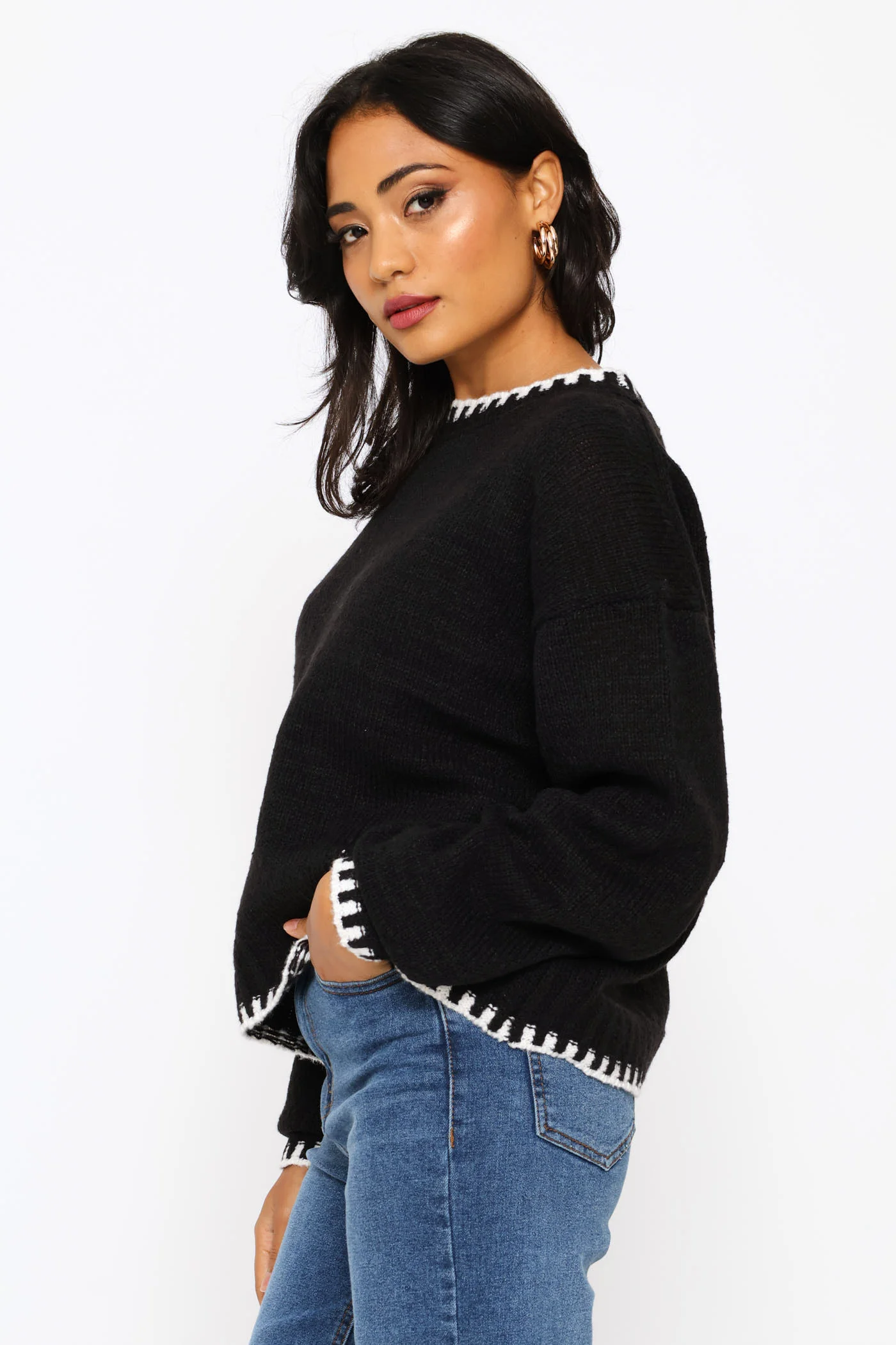 Blanket Stitch Pullover - Black - Image 3