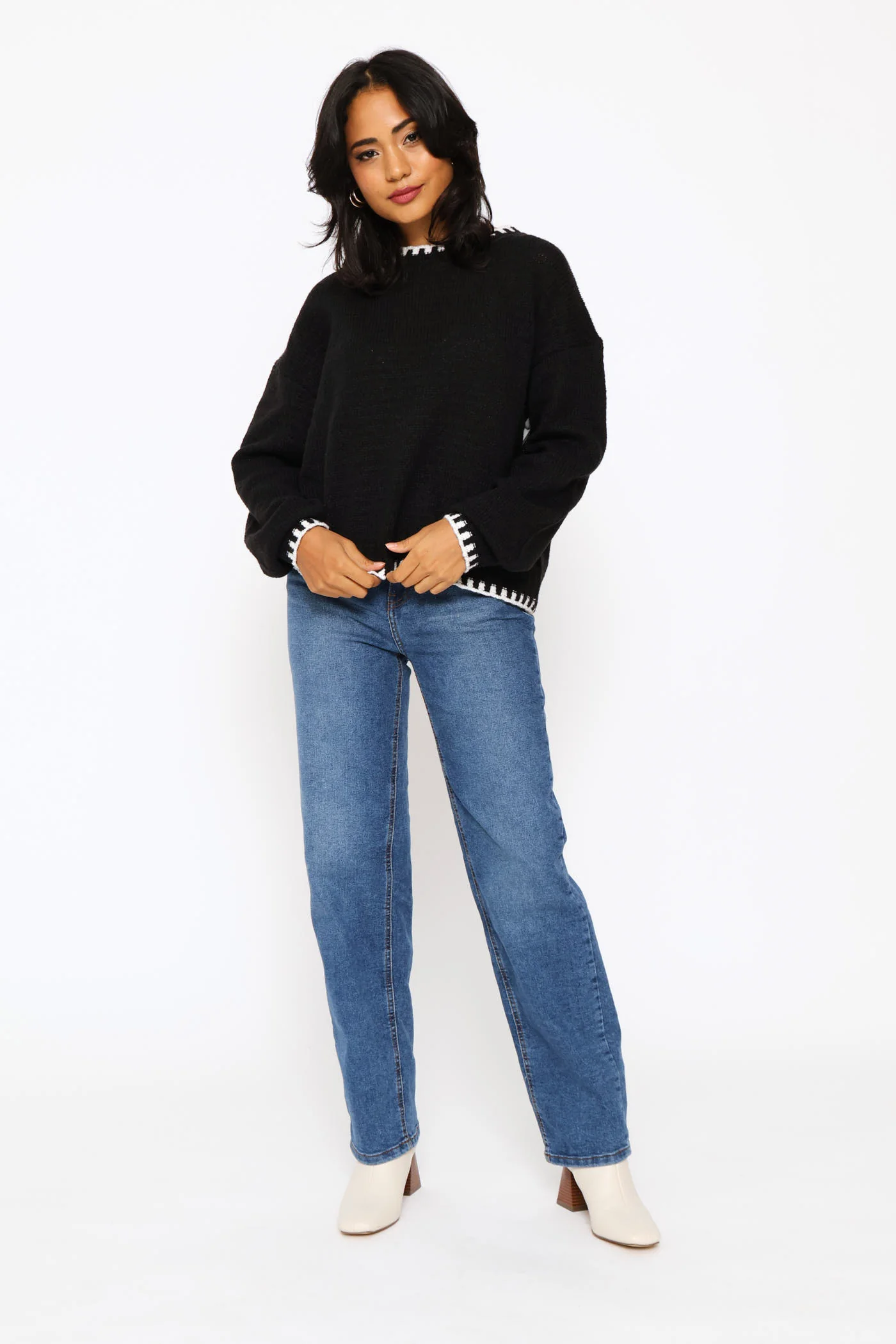 Blanket Stitch Pullover - Black - Image 5