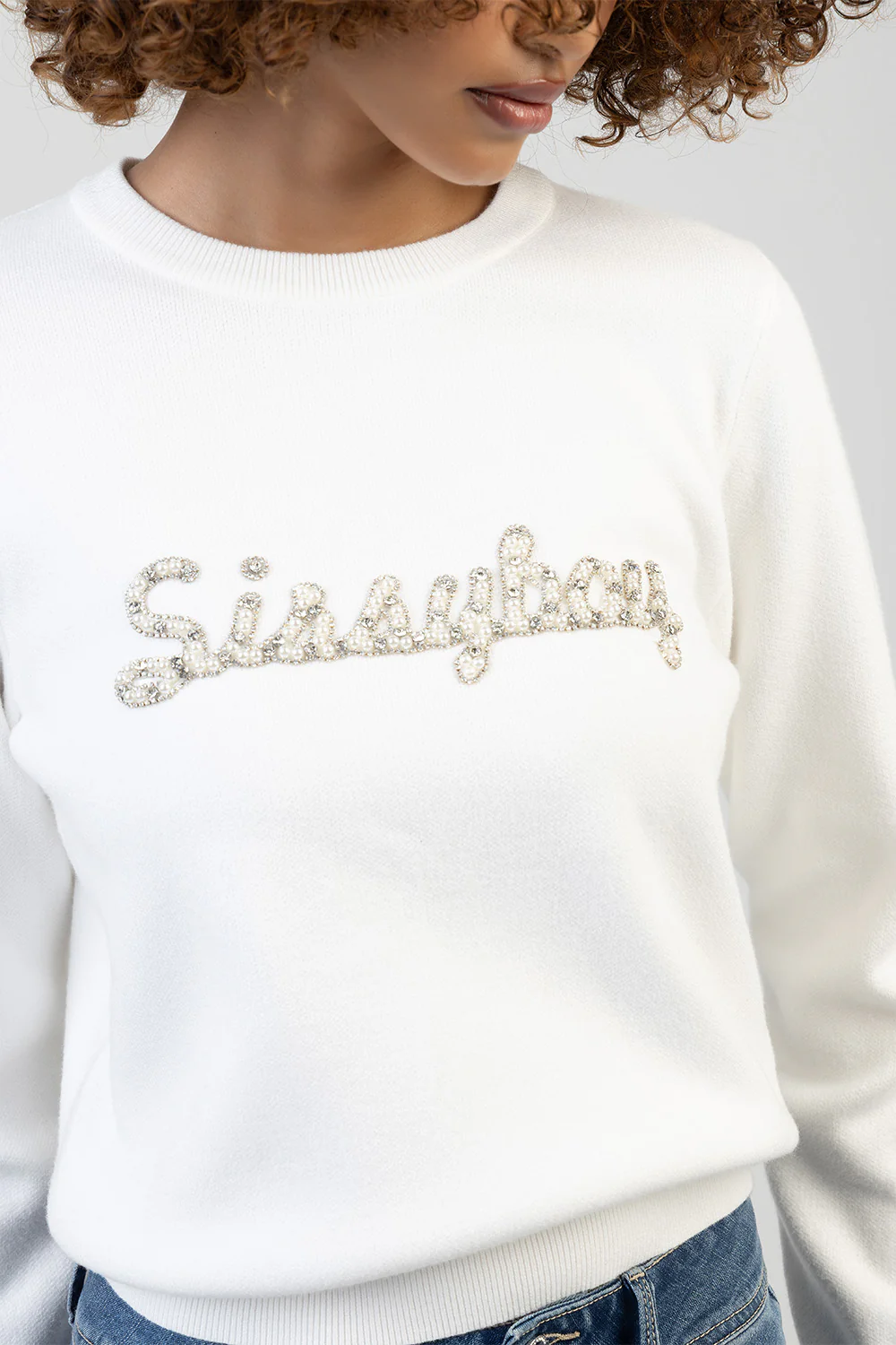 Bling Logo Pearl Knit Top - Off White - Image 2