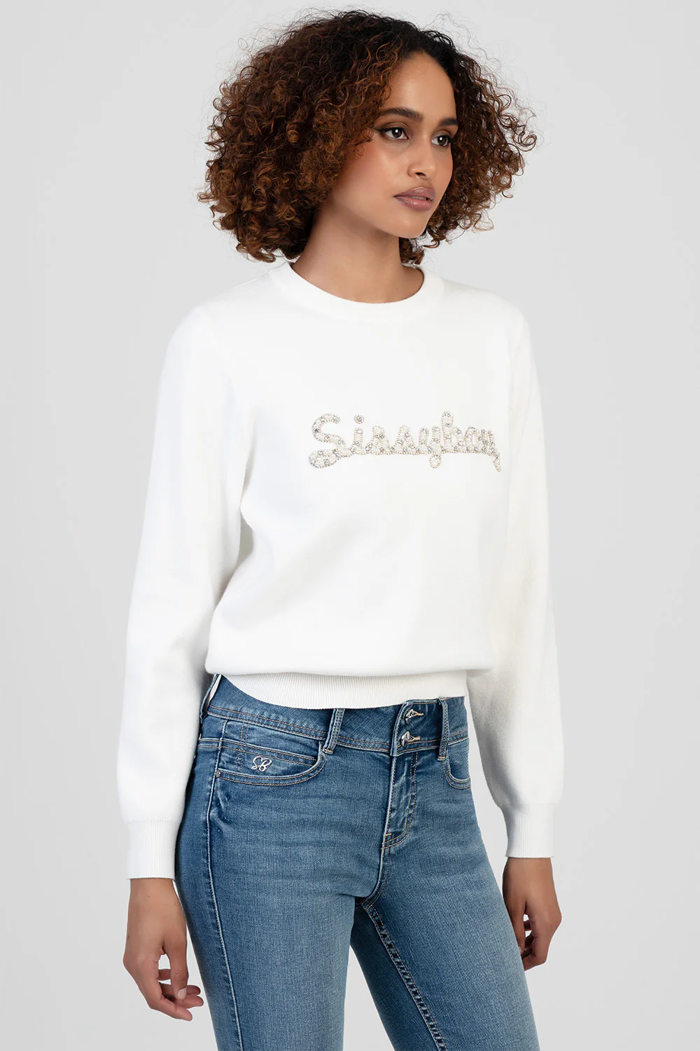 Bling Logo Pearl Knit Top - Off White - Image 4