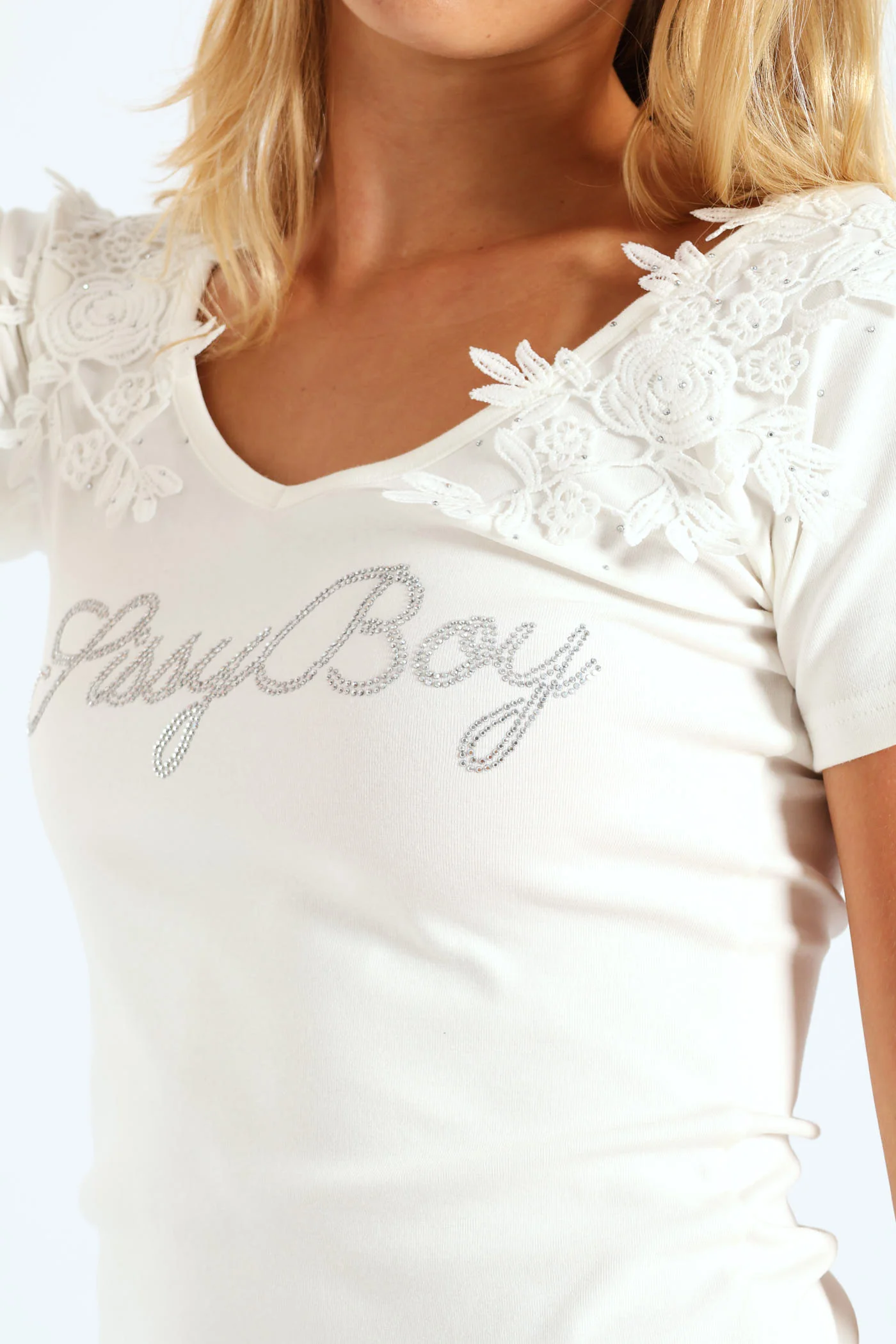 Bling Logo Top With Lace - White - Image 2