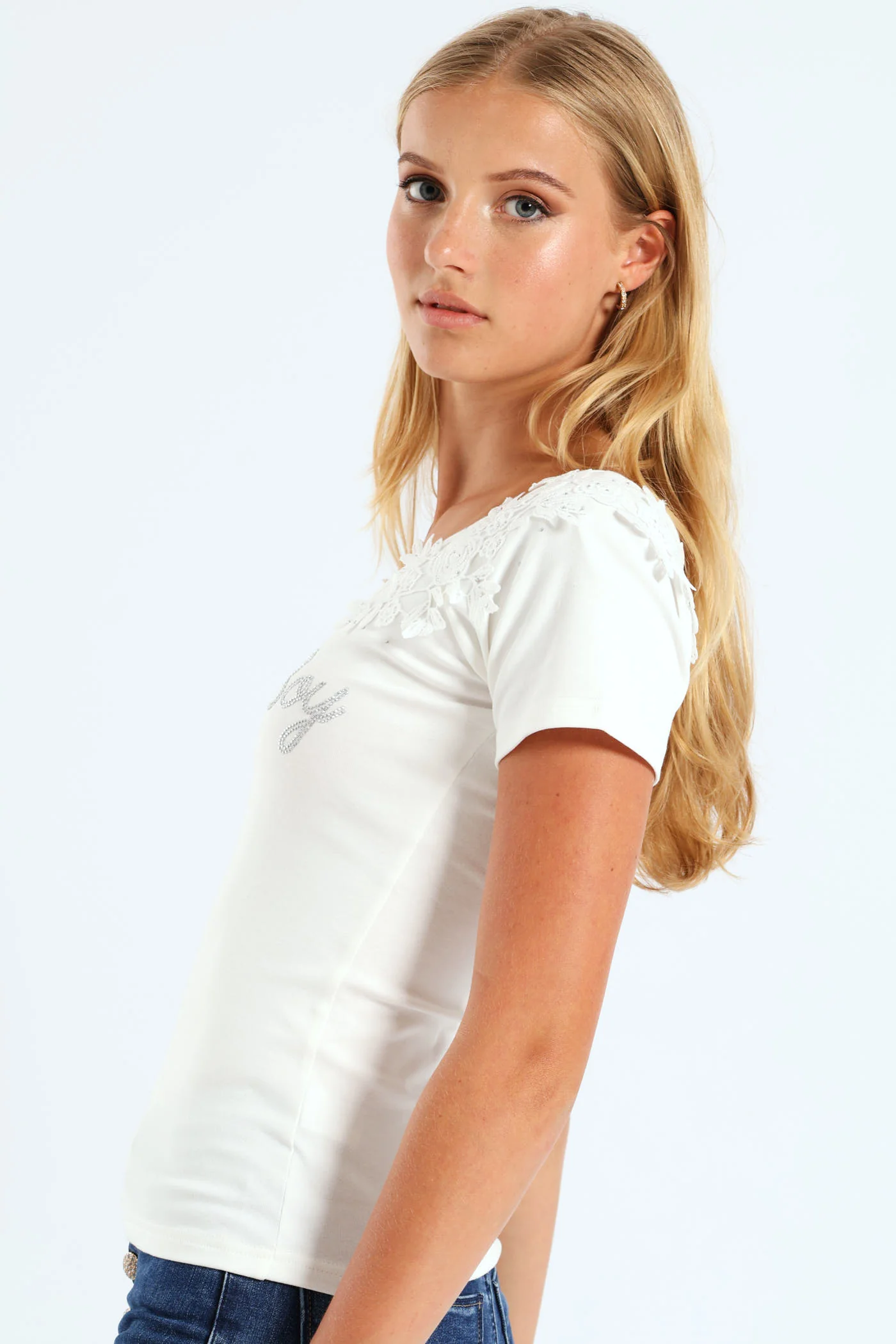 Bling Logo Top With Lace - White - Image 3