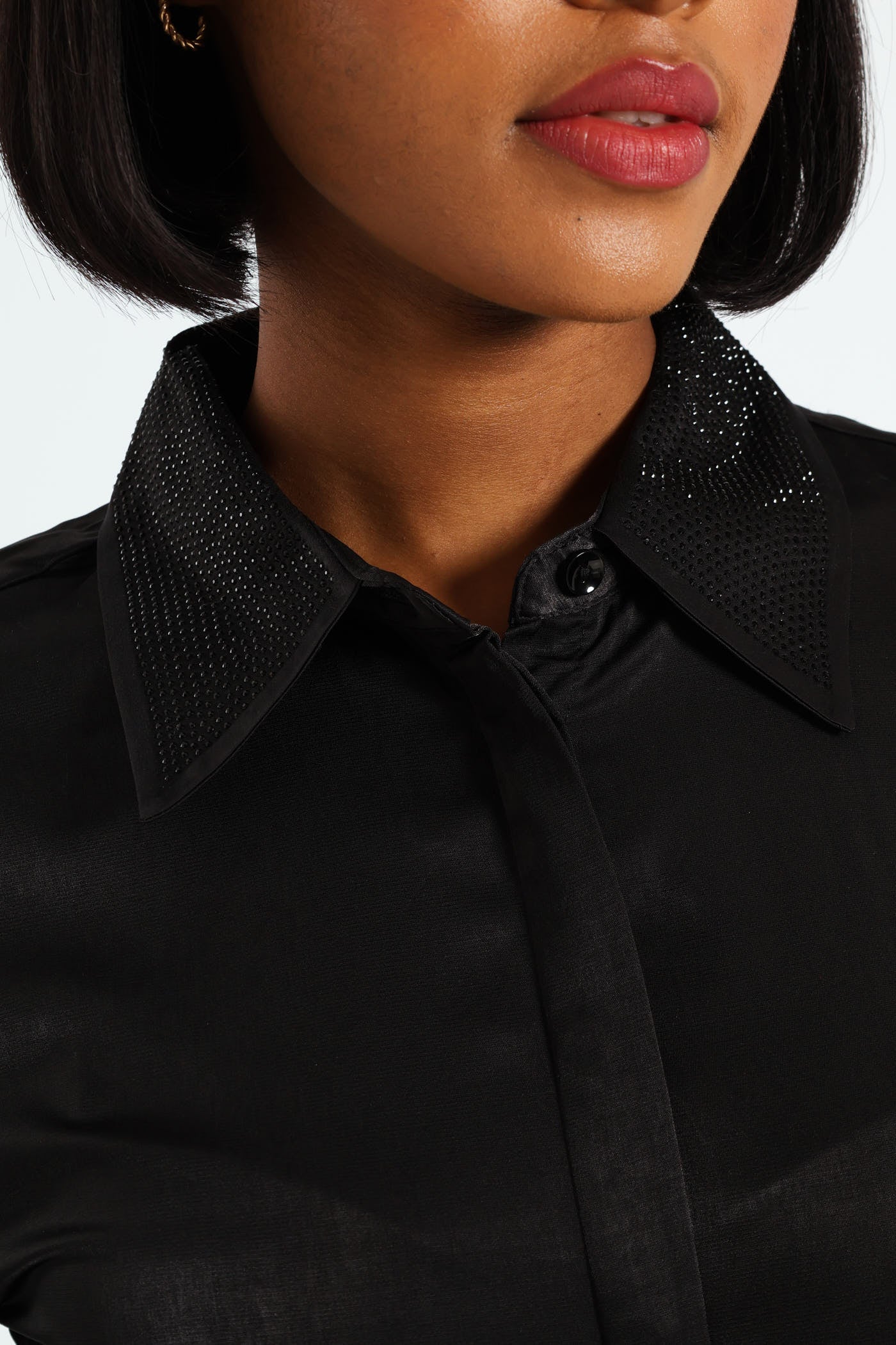 Blinged Satin Shirt - Black - Image 4