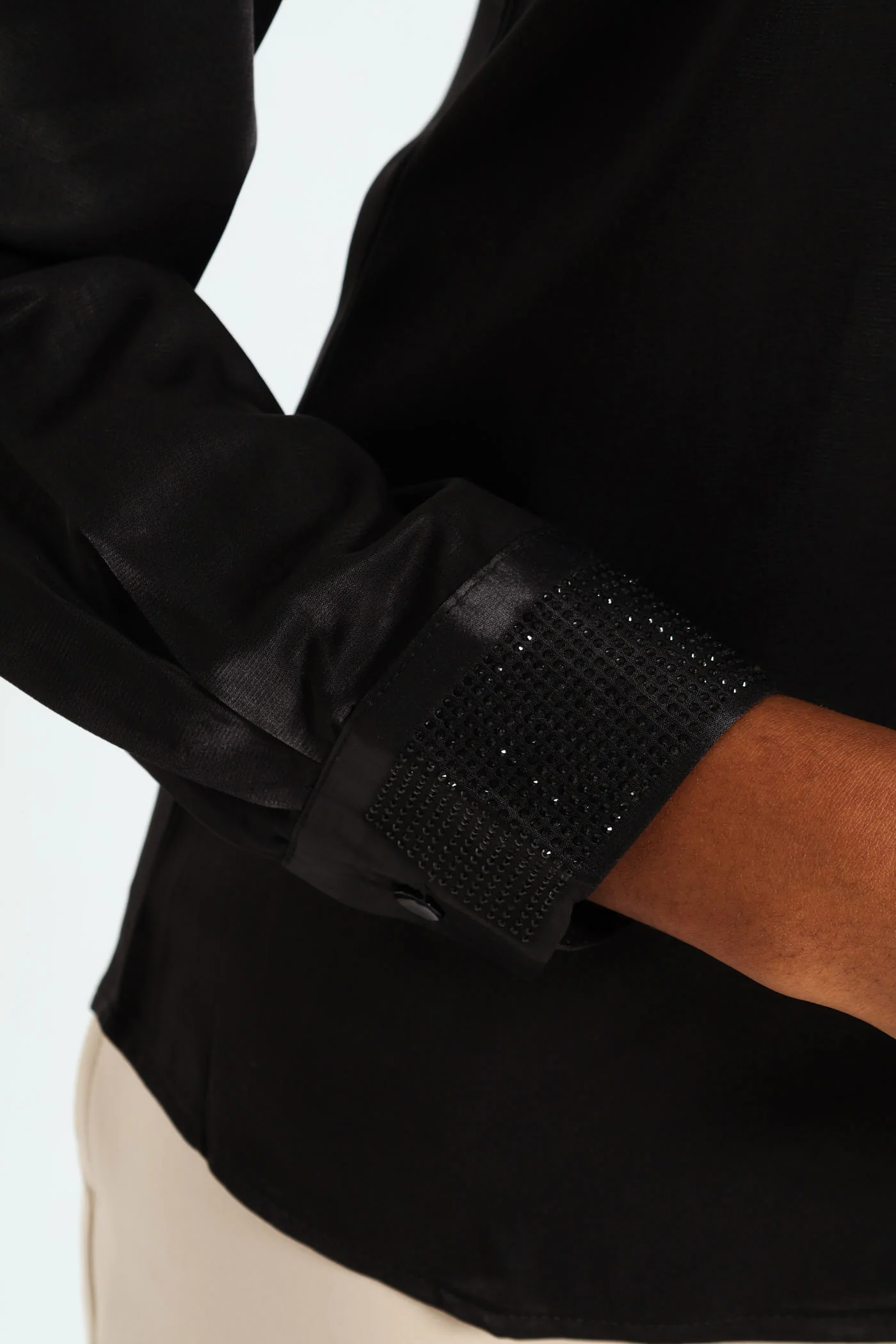 Blinged Satin Shirt - Black - Image 6