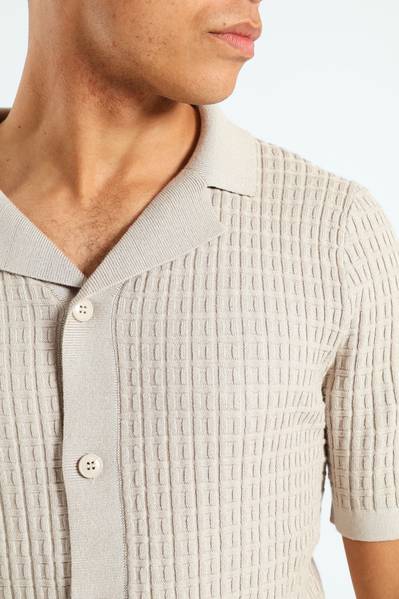 Block Fine Guage Knit Shirt - Off White - Image 2