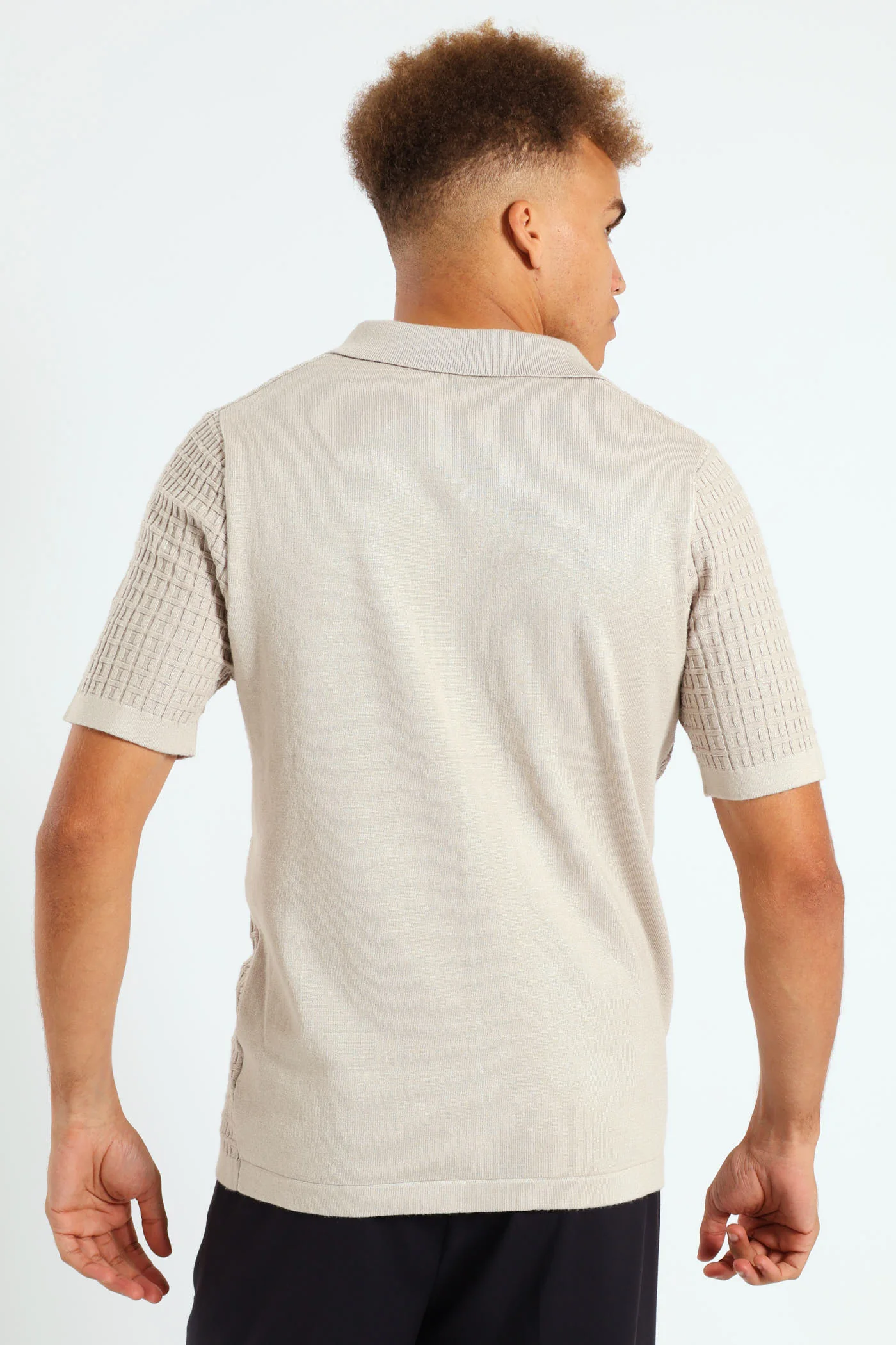 Block Fine Guage Knit Shirt - Off White - Image 3