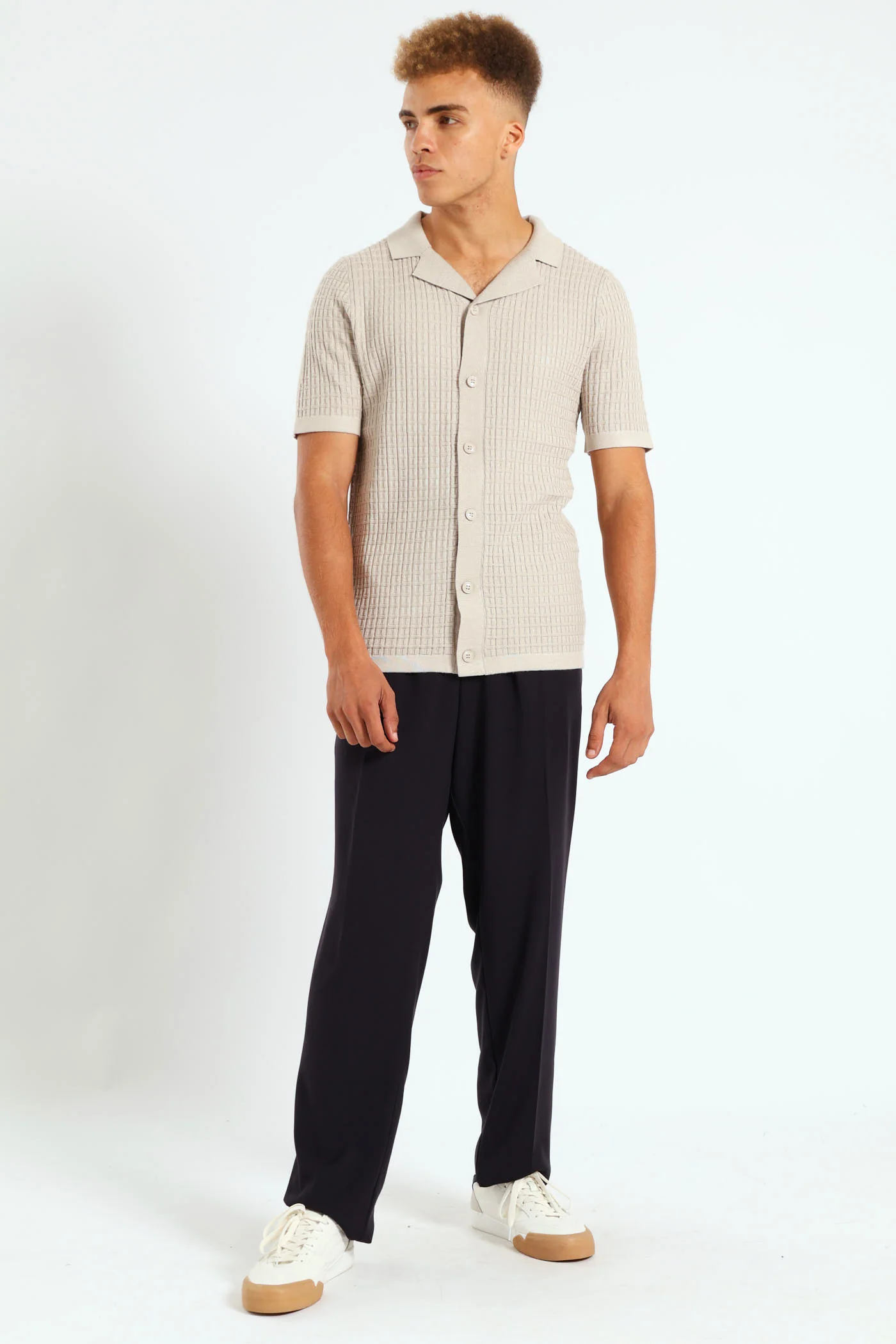 Block Fine Guage Knit Shirt - Off White - Image 4