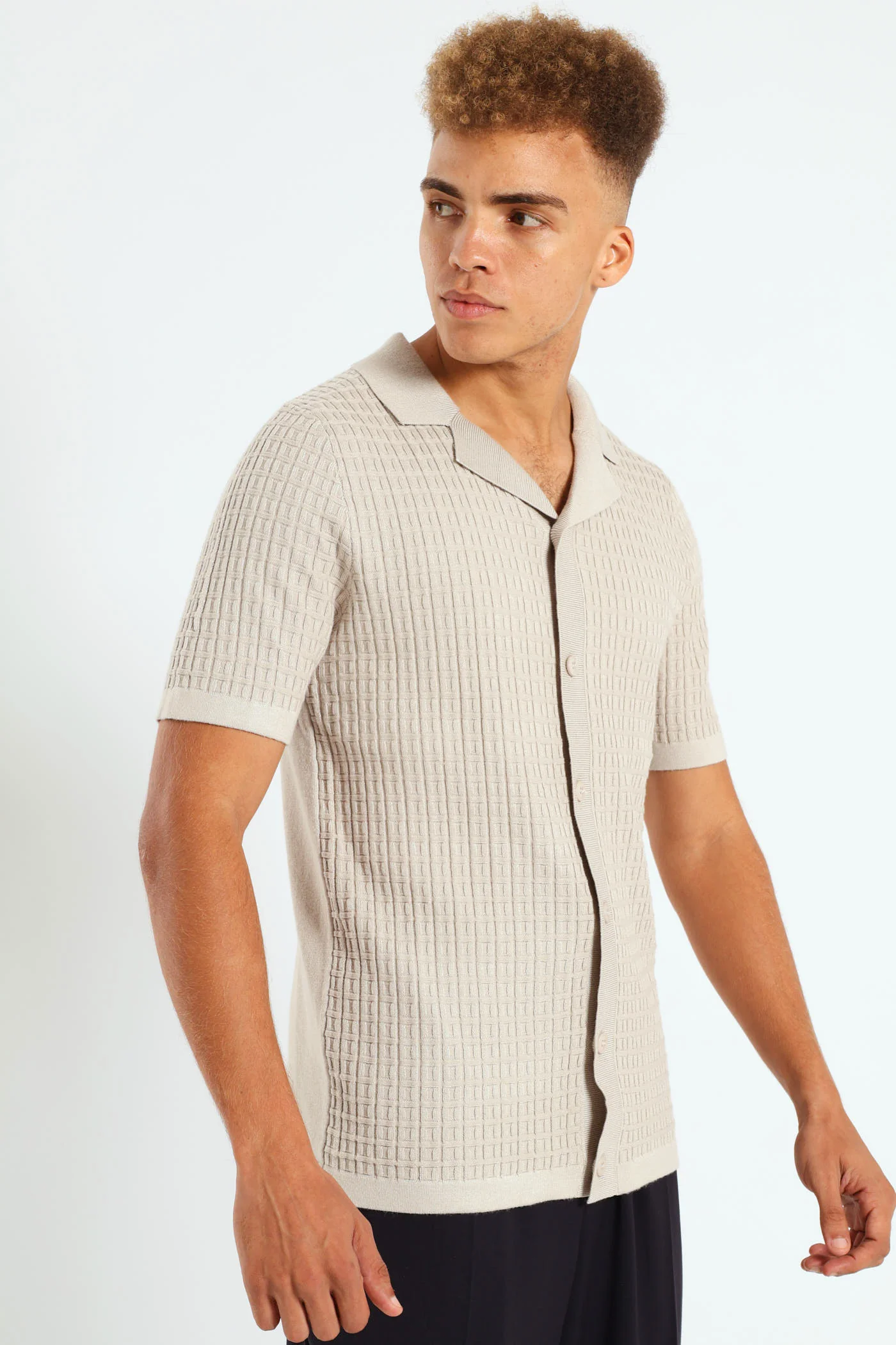 Block Fine Guage Knit Shirt - Off White - Image 5