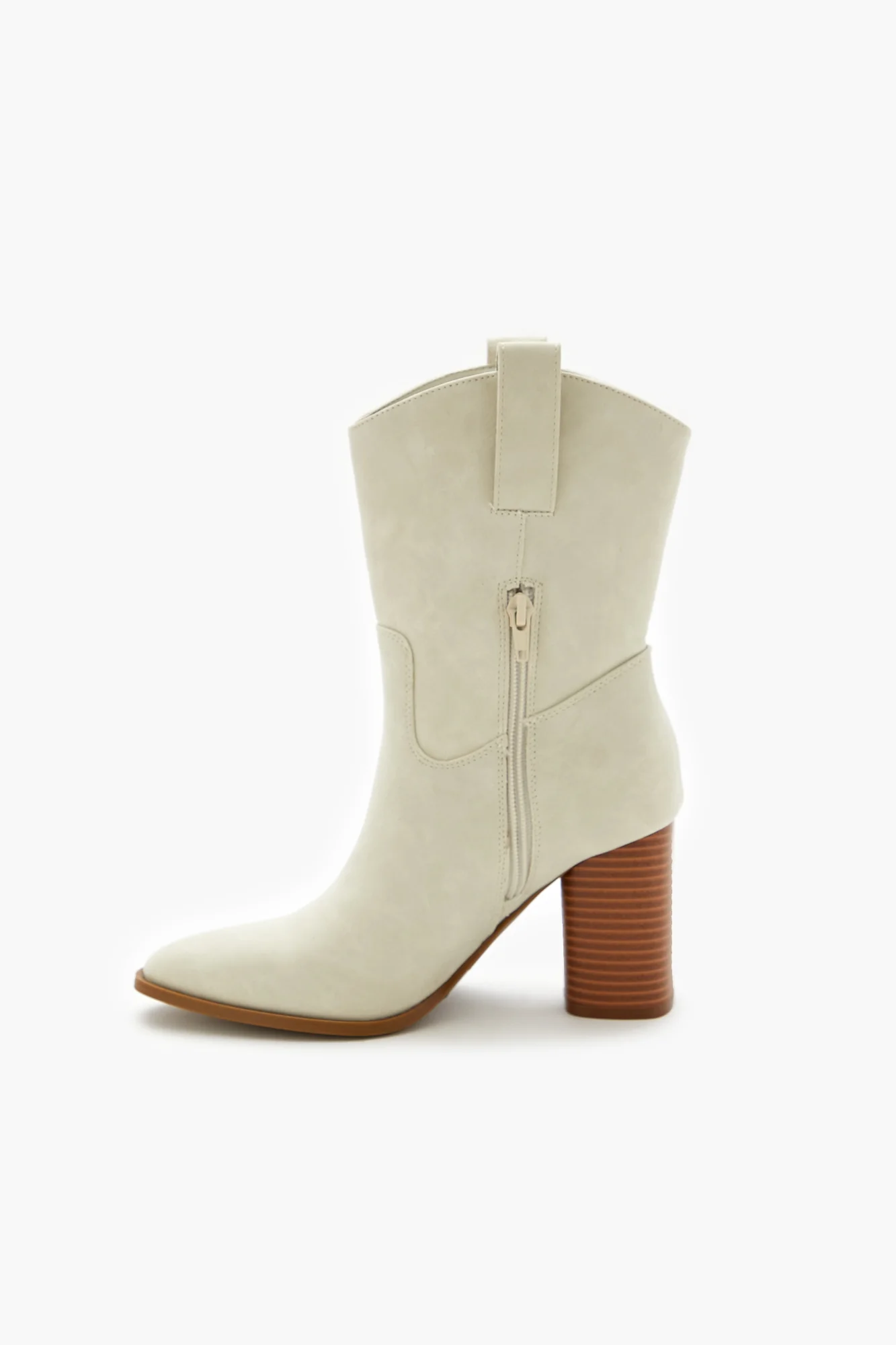 Block Heel Mid Shaft Boot - Taupe - Image 2