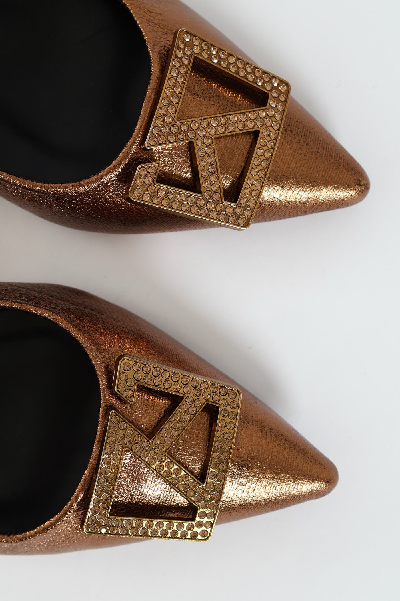 Block Heel With Diamante Trim - Bronze - Image 2