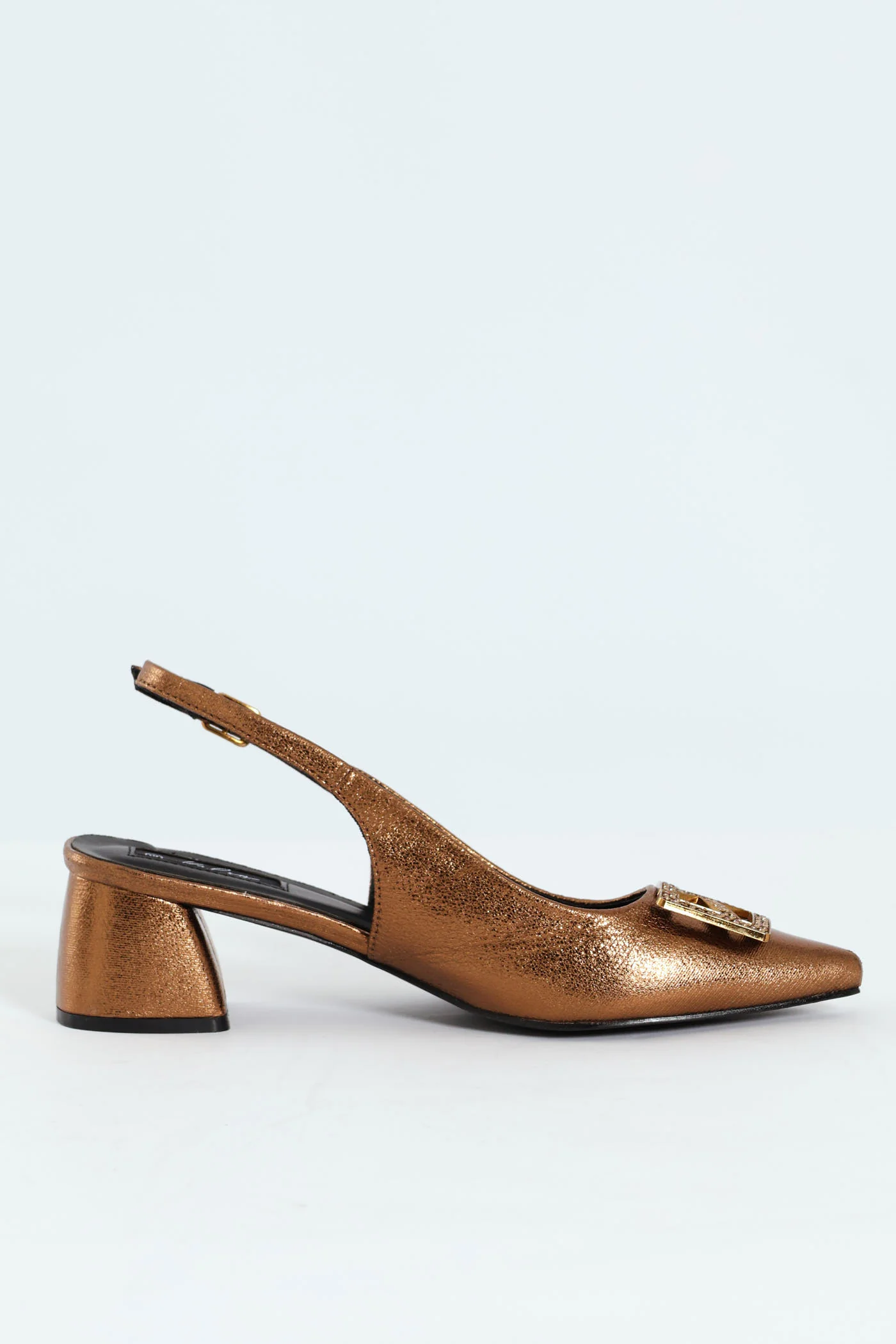Block Heel With Diamante Trim - Bronze - Image 6