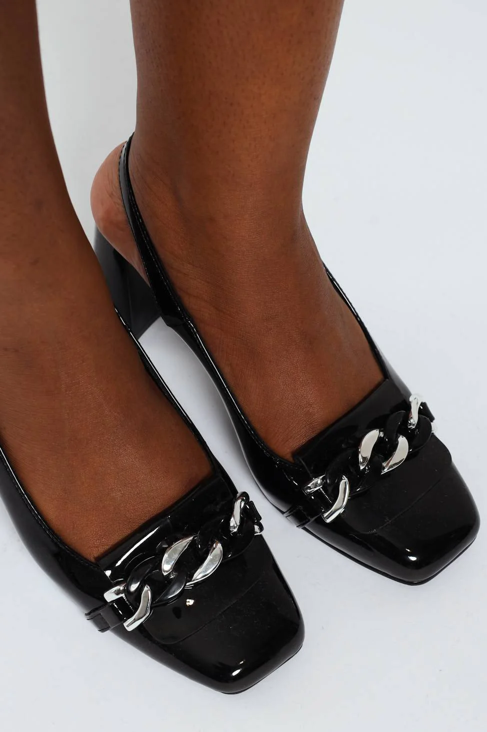Block Mule Heel With Chain - Black - Image 4