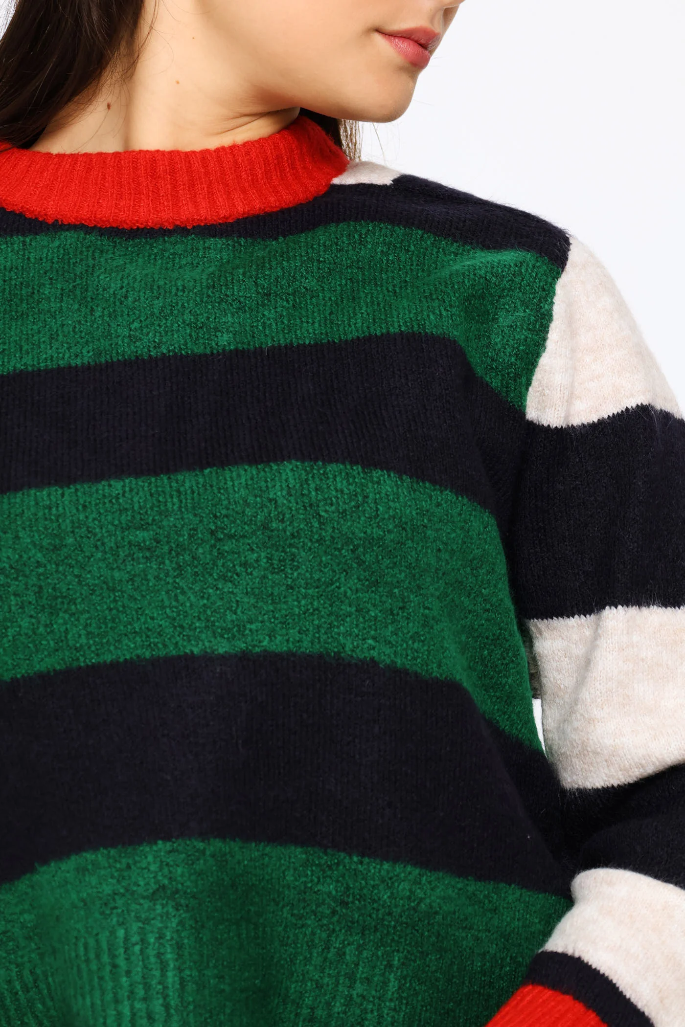 Block Stripe Crew Pullover - Bottle Green - Image 2